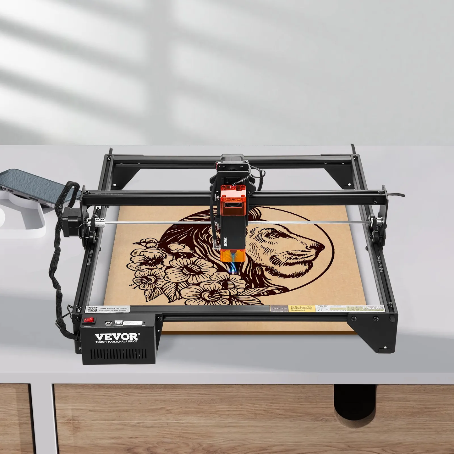 VEVOR Laser Engraver, 5W Output, Laser Engraving Cutter Machine, 14.9 x 15.7 in/38 x 40 cm Working Area,-$180