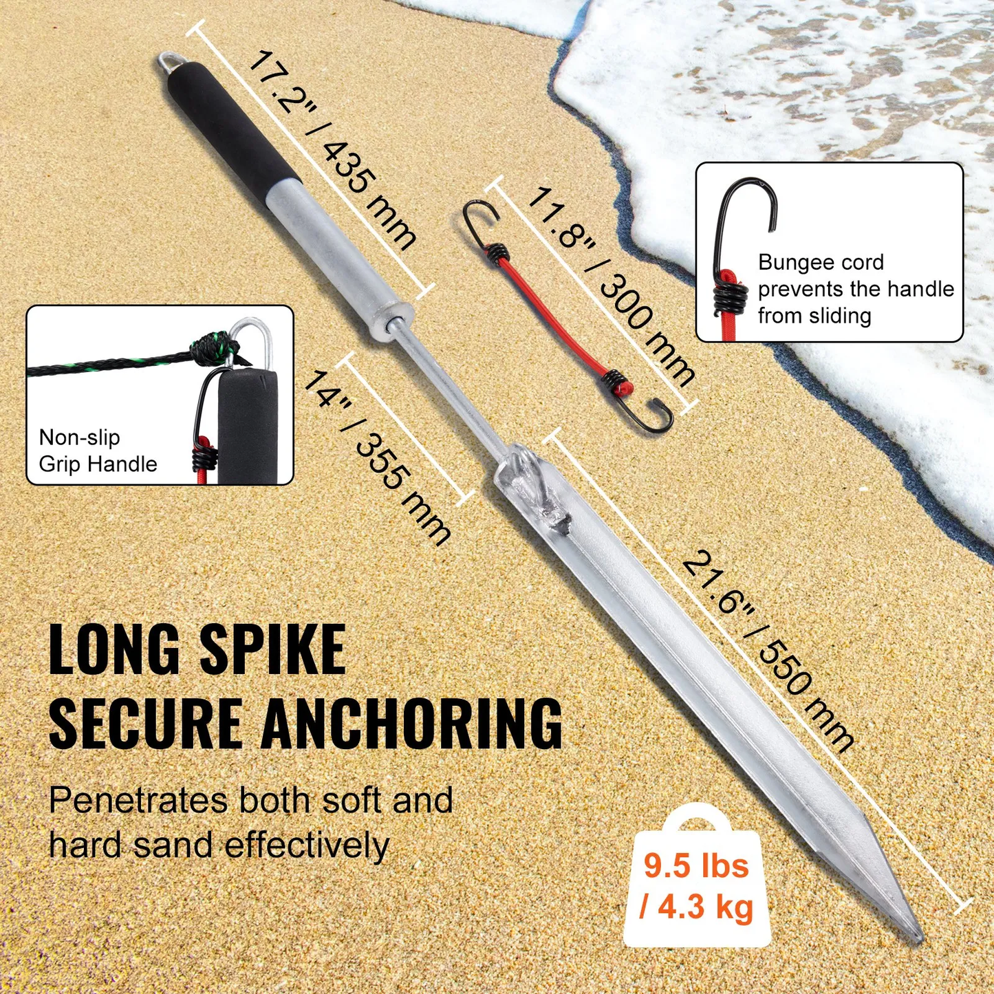 VEVOR Sand Spike Boat Anchor Pole, 36" Galvanized Carbon Steel Slide Anchor Shore Spike,-$35