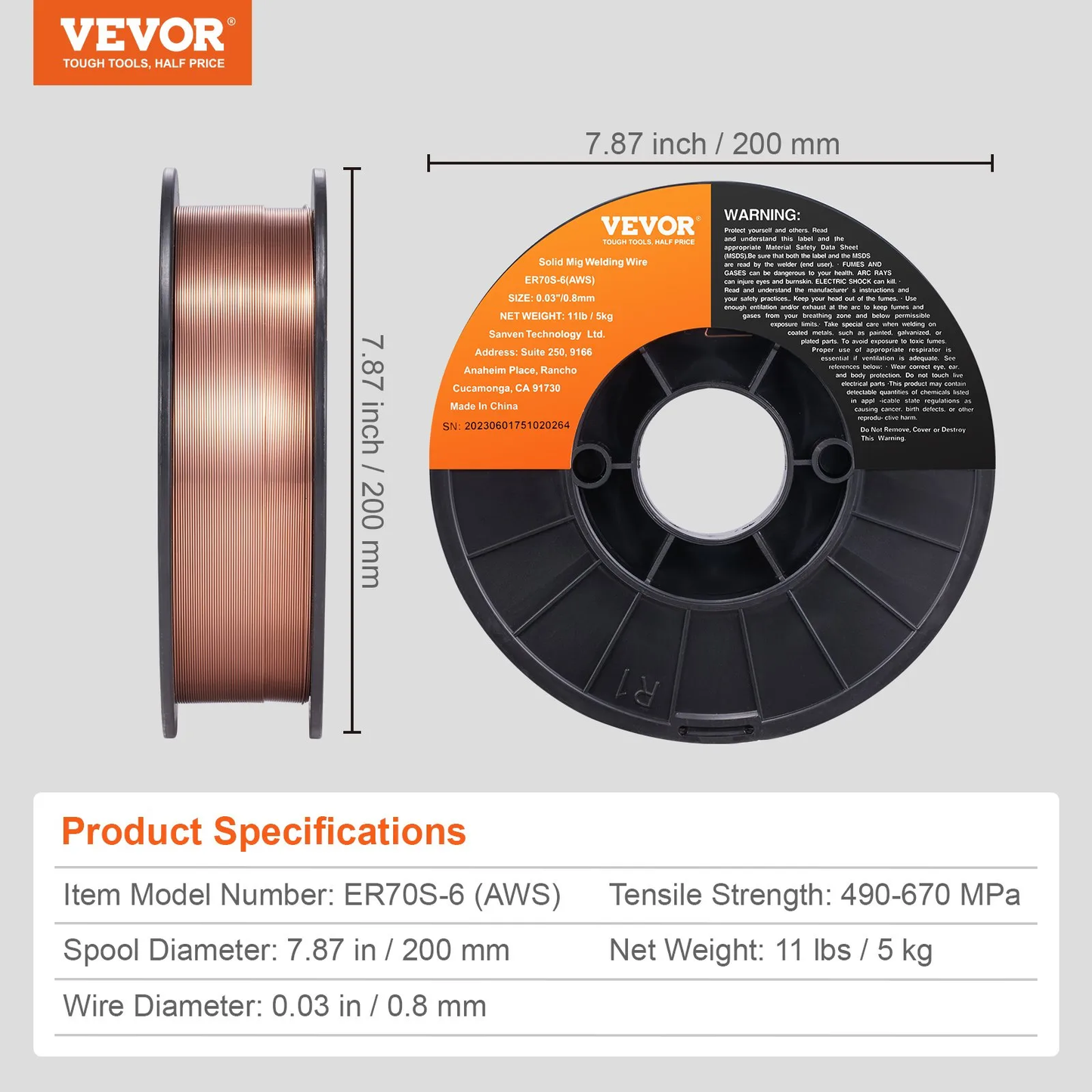 VEVOR Solid MIG Welding Wire, ER70S-6 0.030-inch 11LBS with Low Splatter and High Levels of Deoxidizers
