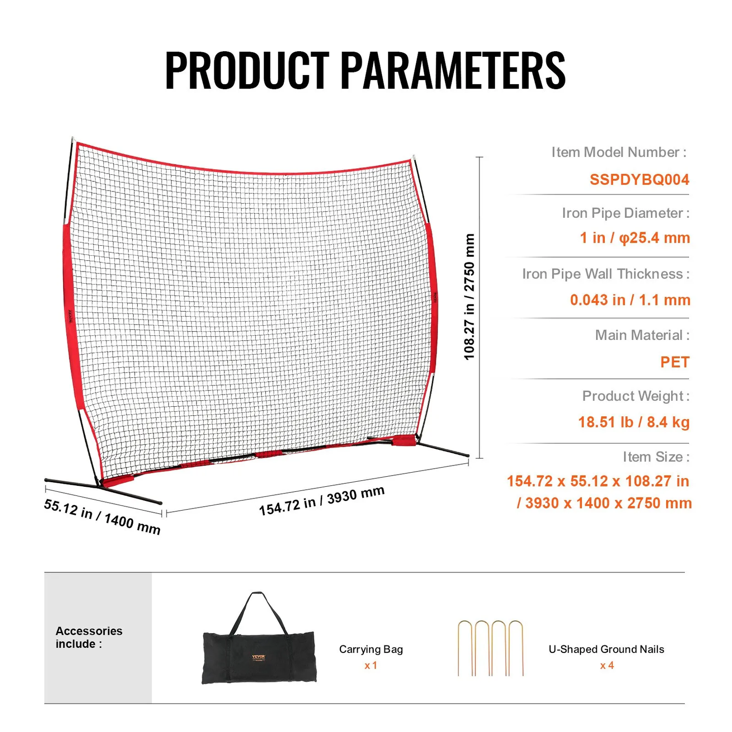 VEVOR Barricade Backstop Net, 12x9 ft Ball Sports Barrier Netting, Portable Practice,-$60