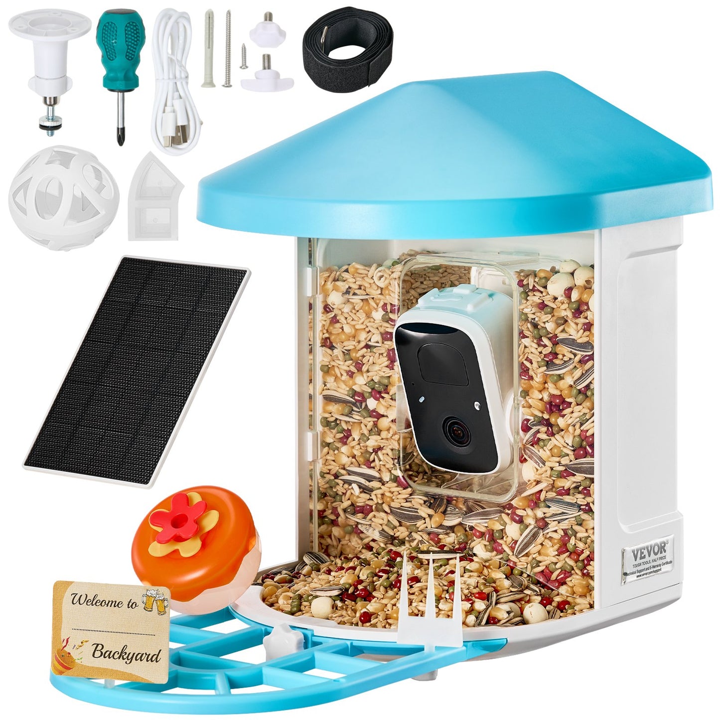 VEVOR Smart Bird Feeder with Camera, 2K HD AI Identify 10,000+ Bird Species, Solar-Powered,-$60
