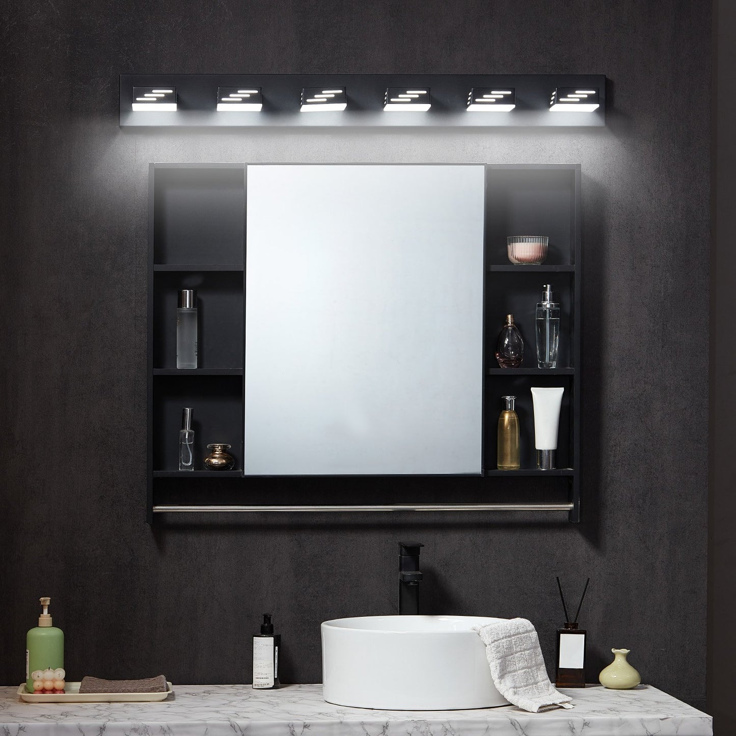 VEVOR 6-Light LED Modern VanityLight Fixtures, 40.35-Inch, Black Finish Bathroom Wall Lighting