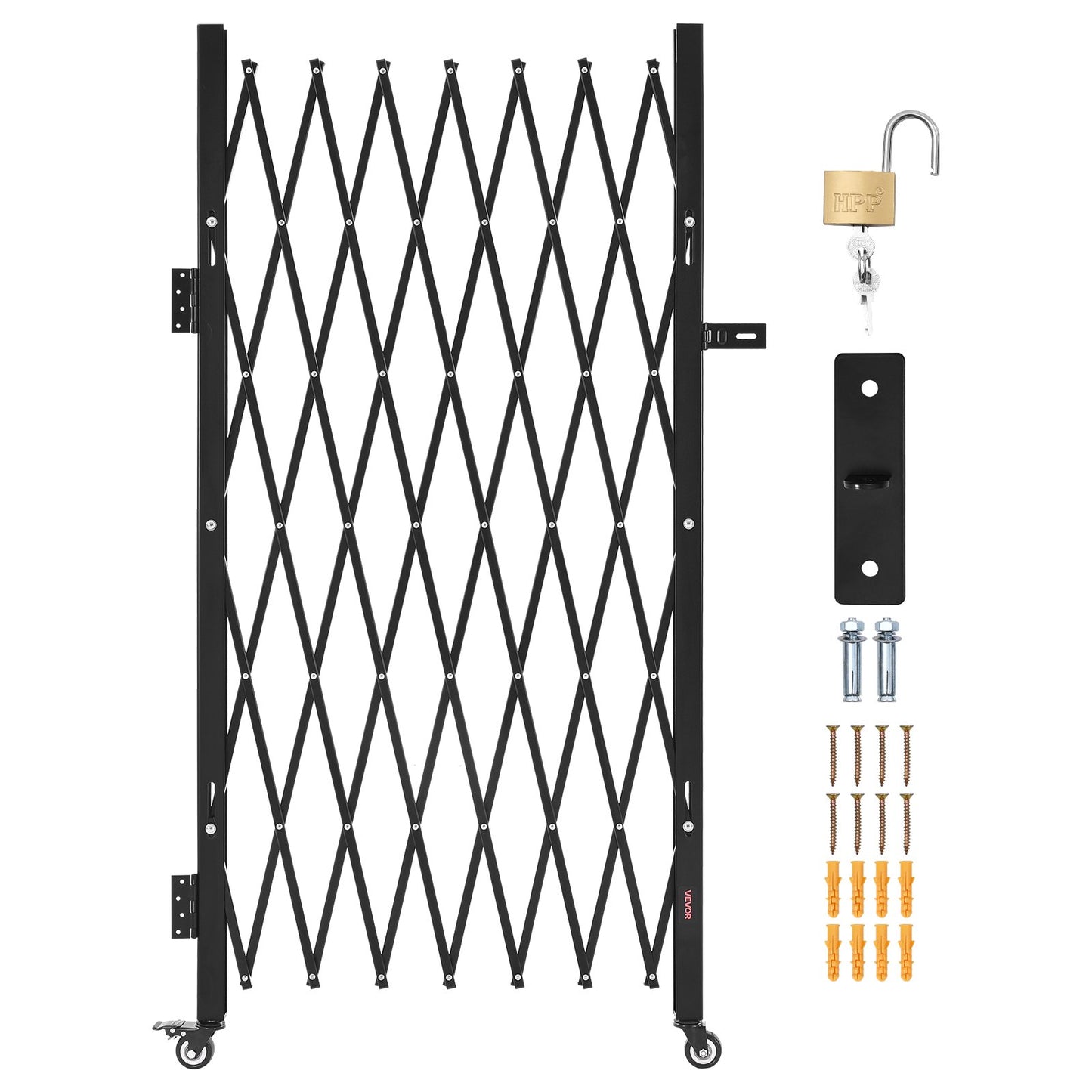 VEVOR Single Folding Security Gate, Lockable Scissor Gate with 360° Swivel Casters,-$85