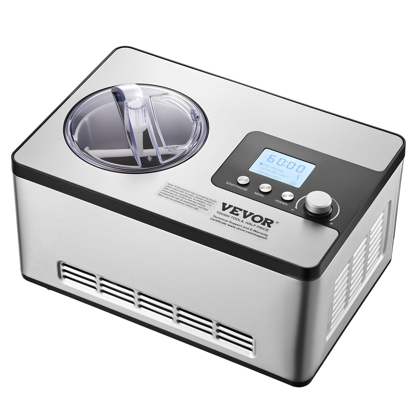 VEVOR Automatic Ice Cream Maker with Built-in Compressor, 2 Quart No Pre-freezing Fruit Yogurt Machine,-$170