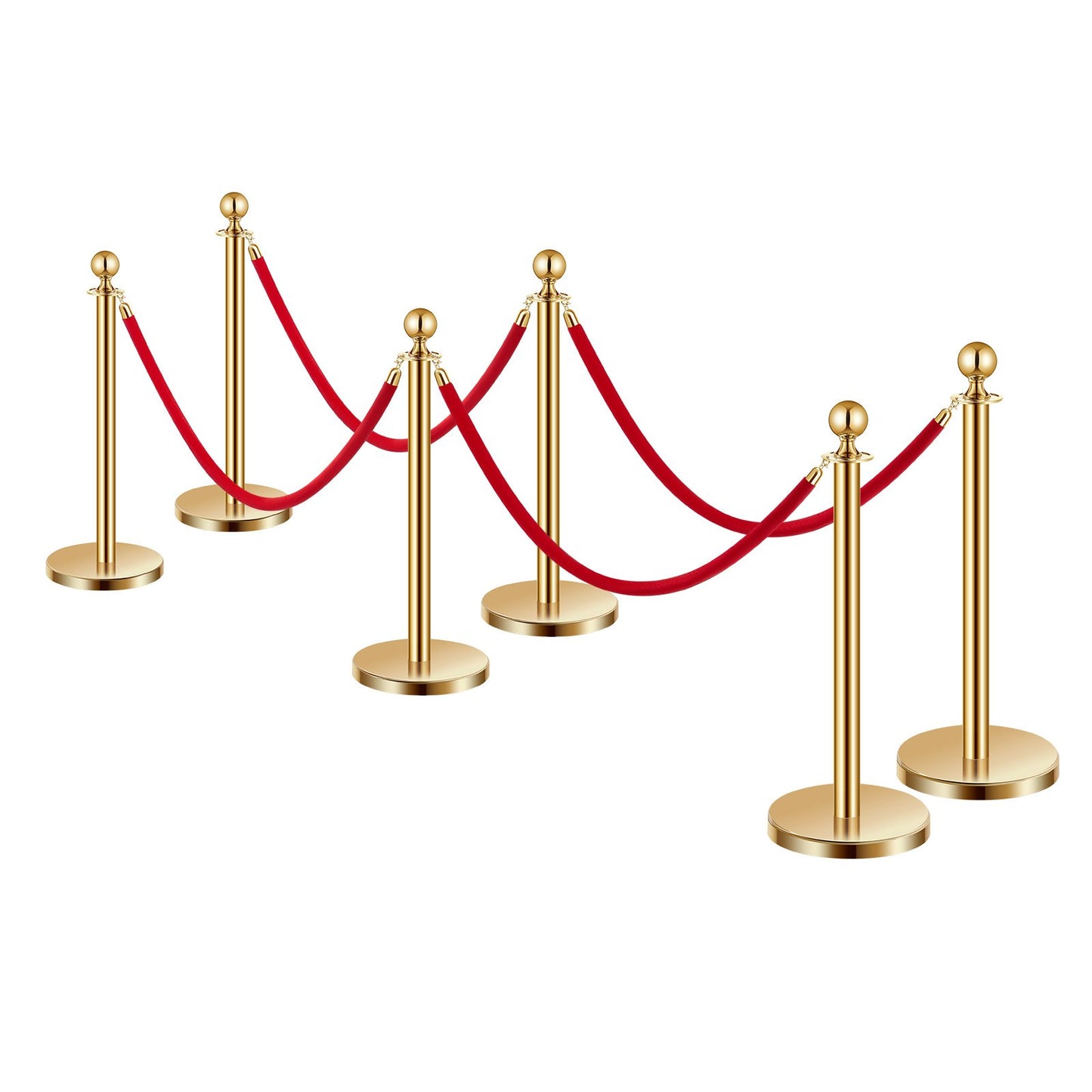 VEVOR Stanchion Post, 6 Pcs Crowd Control Barrier Set with 4 Red Velvet Ropes, 5 ft Stainless,-$85