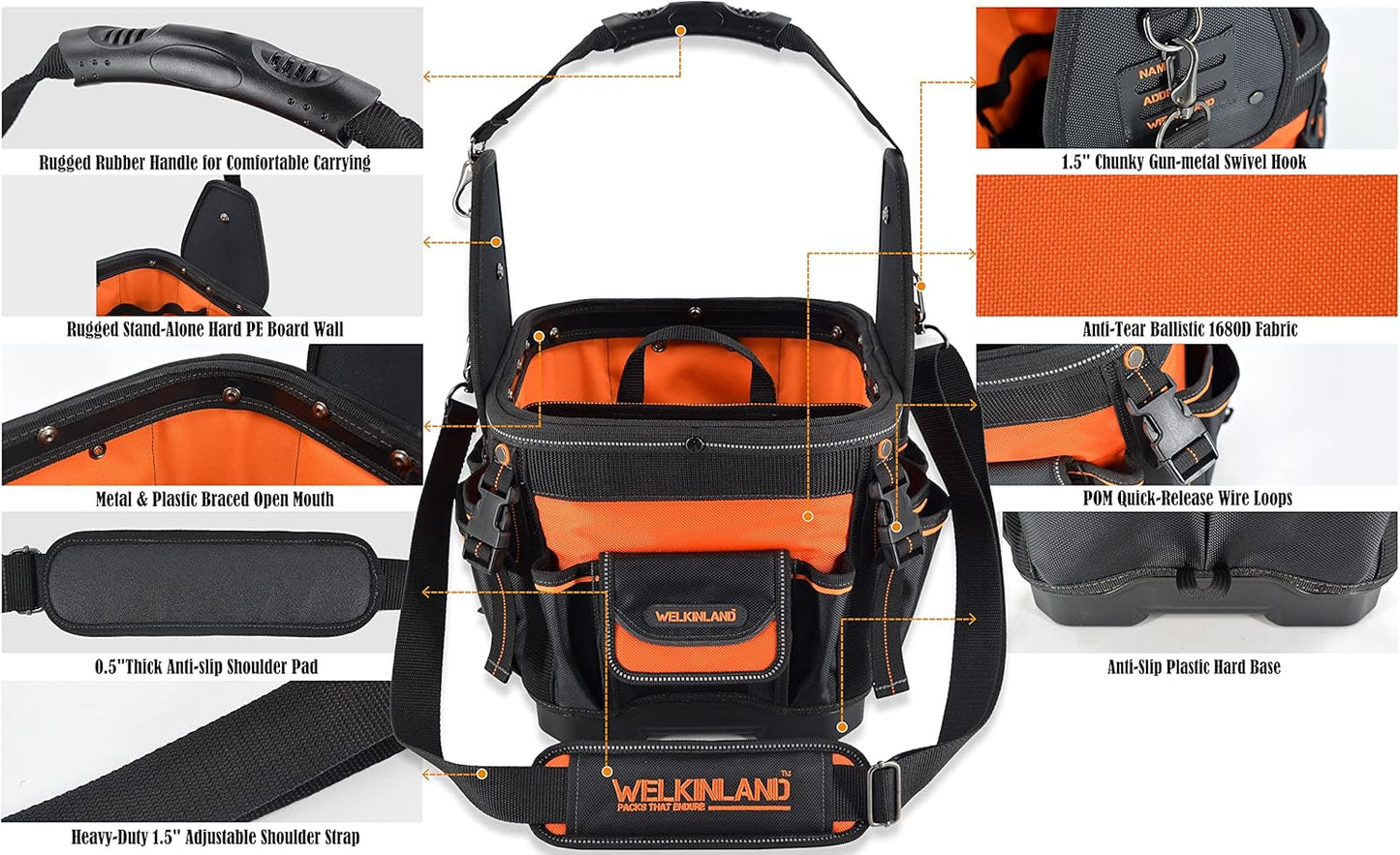 BNIB-24-Pockets Hard-Based HVAC tool bag, Open-Top Electrician tool bag, Electricians tool bag