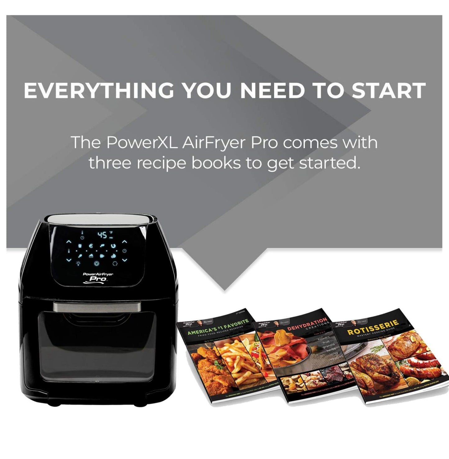 BNIB-Power XL 7-in-1 Cooking Features Air Fryer Pro, Crisp, Cook, Rotisserie,Dehydrate,1700W (6 Qt, Black)