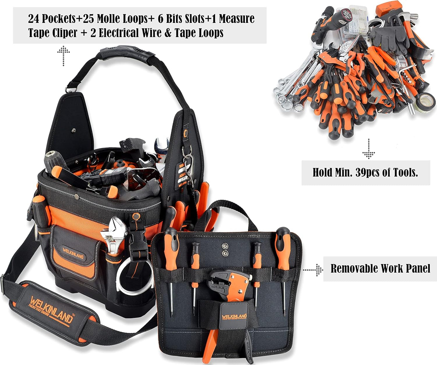 BNIB-24-Pockets Hard-Based HVAC tool bag, Open-Top Electrician tool bag, Electricians tool bag