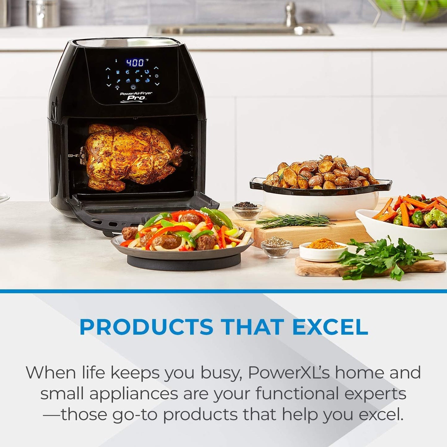 BNIB-Power XL 7-in-1 Cooking Features Air Fryer Pro, Crisp, Cook, Rotisserie,Dehydrate,1700W (6 Qt, Black)