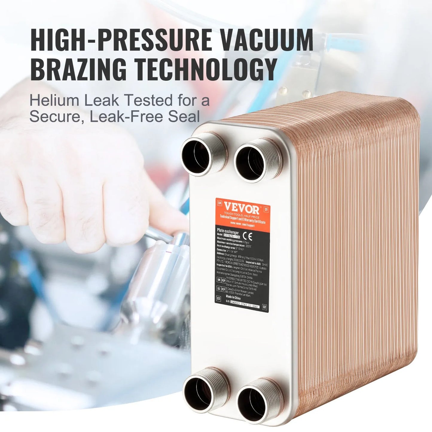 VEVOR Heat Exchanger, 5"x 12" 100 Plates Brazed Plate Heat Exchanger, Copper/316L Stainless Steel,-$250