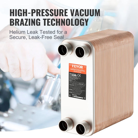 VEVOR Heat Exchanger, 5"x 12" 100 Plates Brazed Plate Heat Exchanger, Copper/316L Stainless Steel,-$250