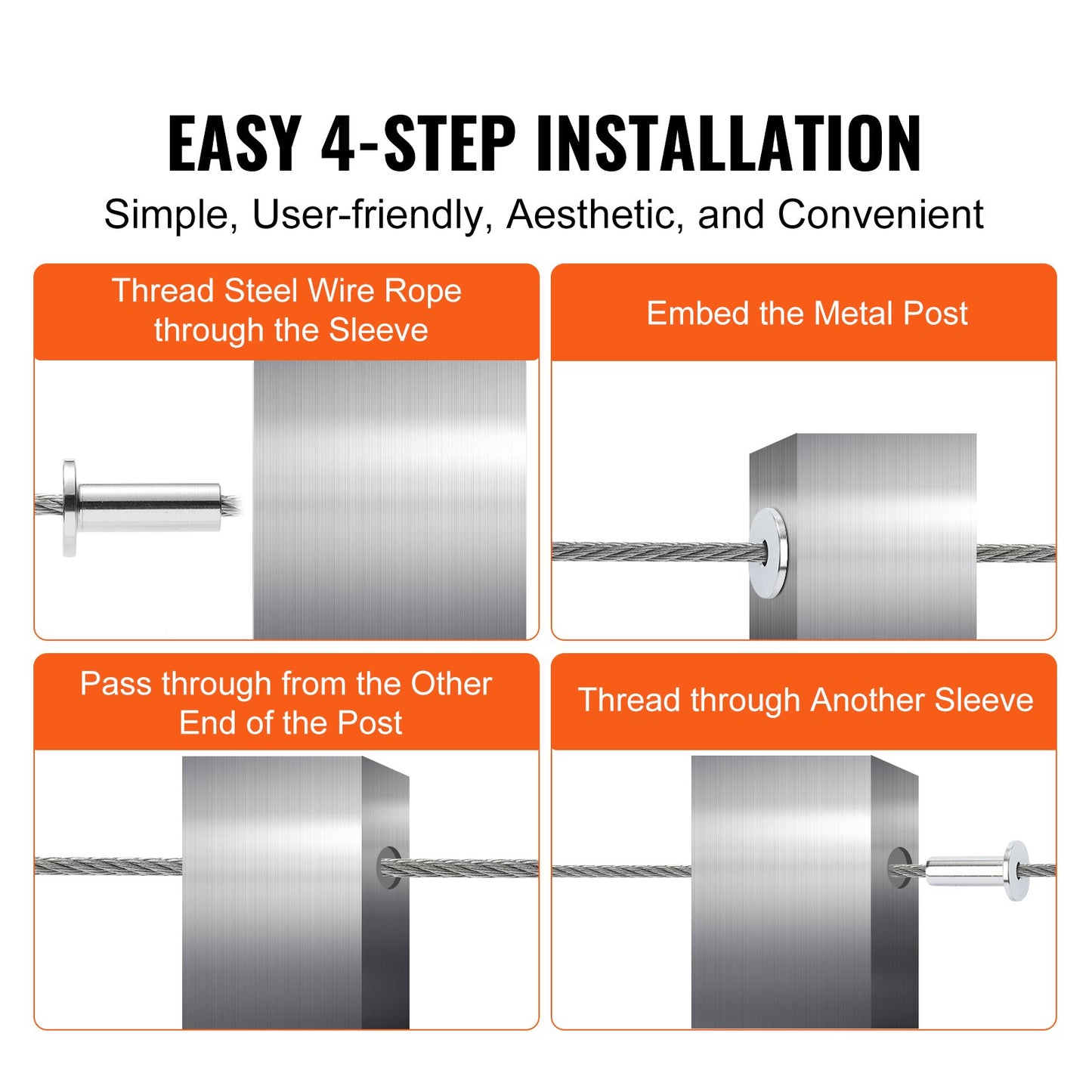 VEVOR 121 Pack T316 Stainless Steel Protector Sleeves for 1/8" Wire Rope Cable Railing,