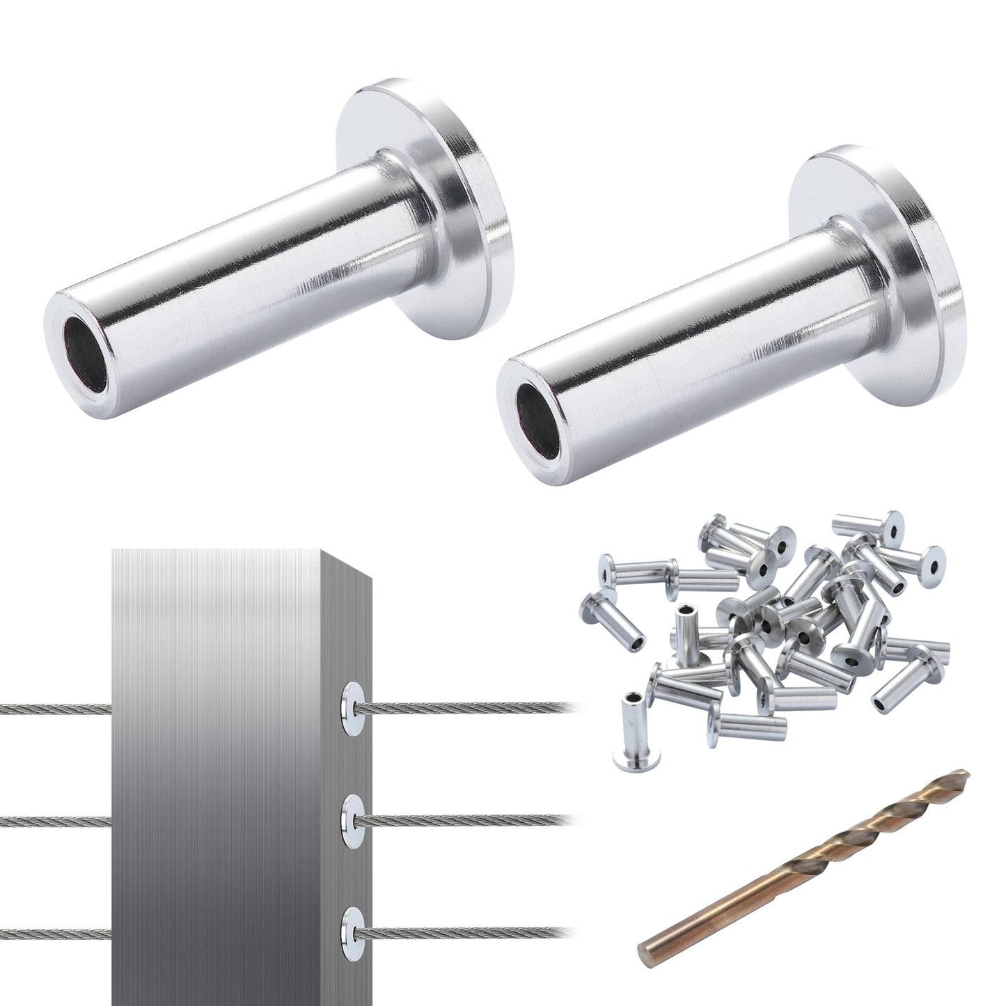 VEVOR 121 Pack T316 Stainless Steel Protector Sleeves for 1/8" Wire Rope Cable Railing,