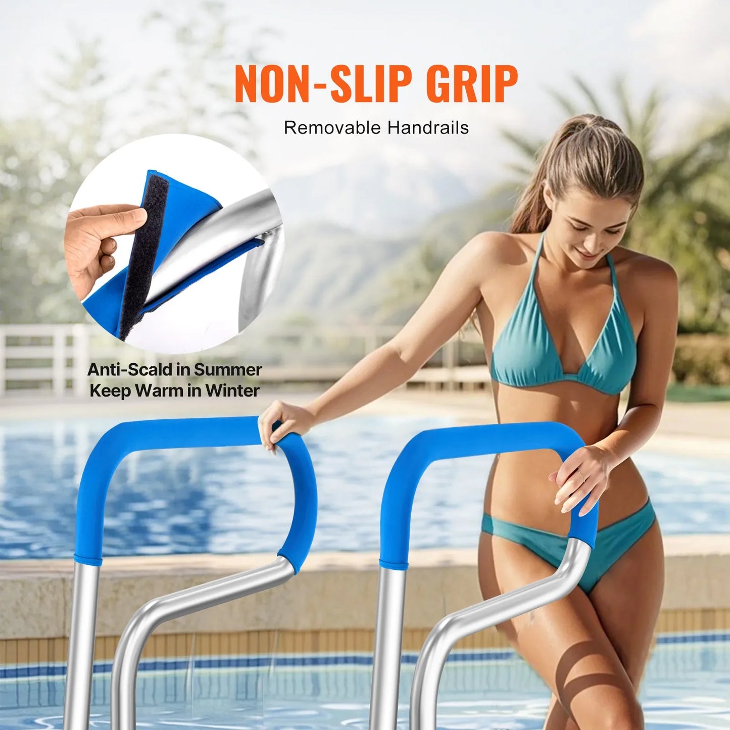 VEVOR Pool Handrail, 32 x 23 inch Pool Railing, Stainless Steel with Base Plate for Indoor/Outdoor Pools,-$60