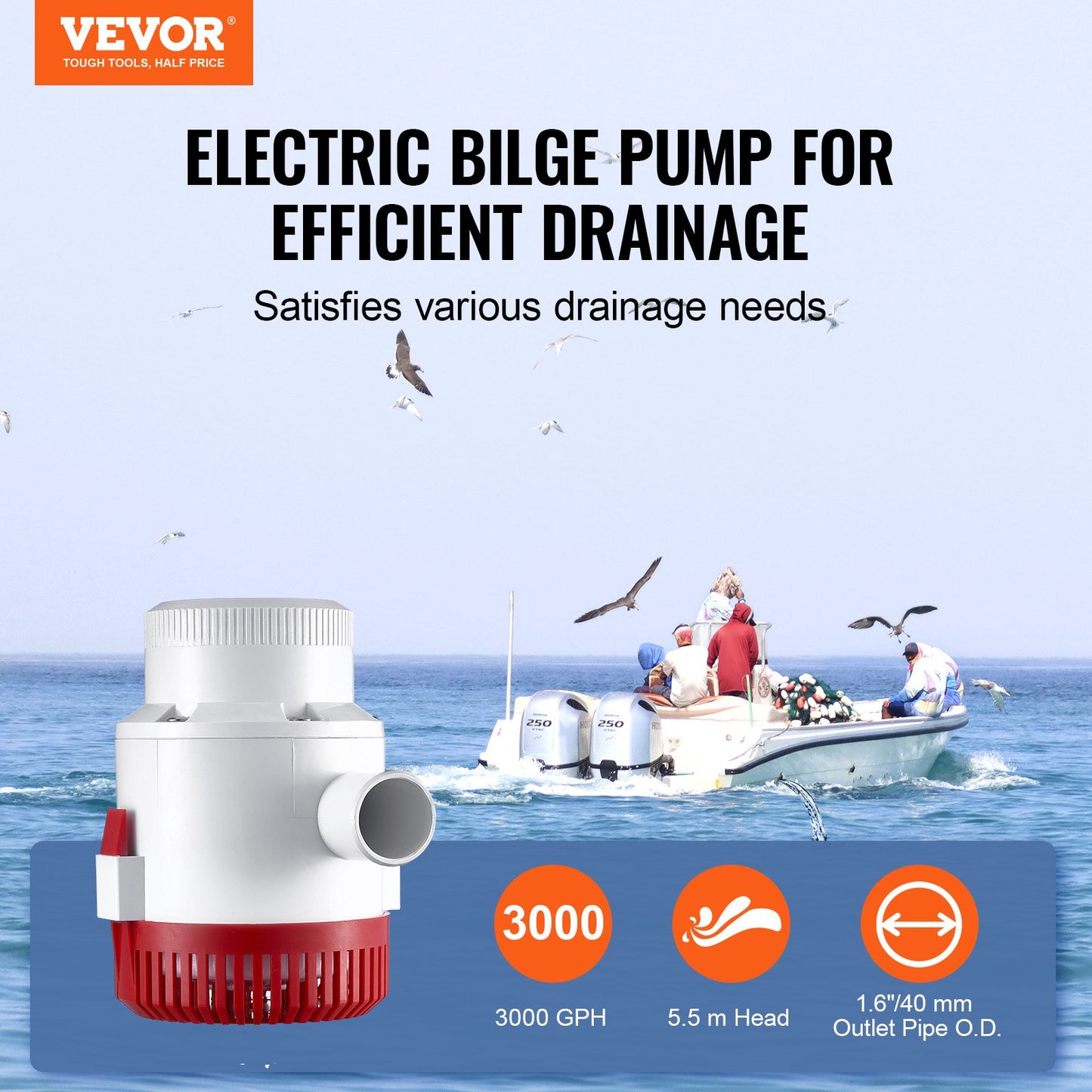 VEVOR Bilge Pump, 3000GPH 12V Automatic Submersible Boat Bilge Water Pump with Float Switch,-$50
