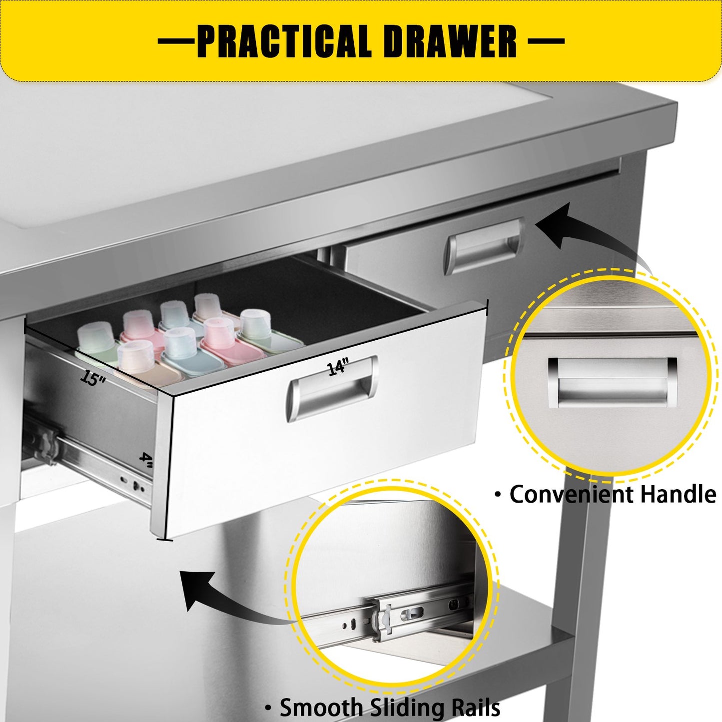 VEVOR Commercial Worktable Workstation 24 x 36 Inch Commercial Food Prep Worktable with 2 Drawers,