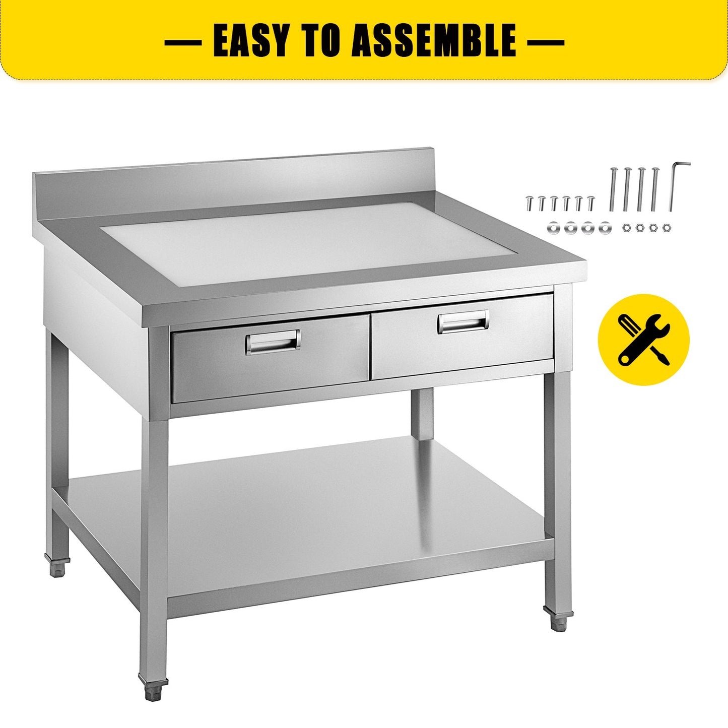 VEVOR Commercial Worktable Workstation 24 x 36 Inch Commercial Food Prep Worktable with 2 Drawers,