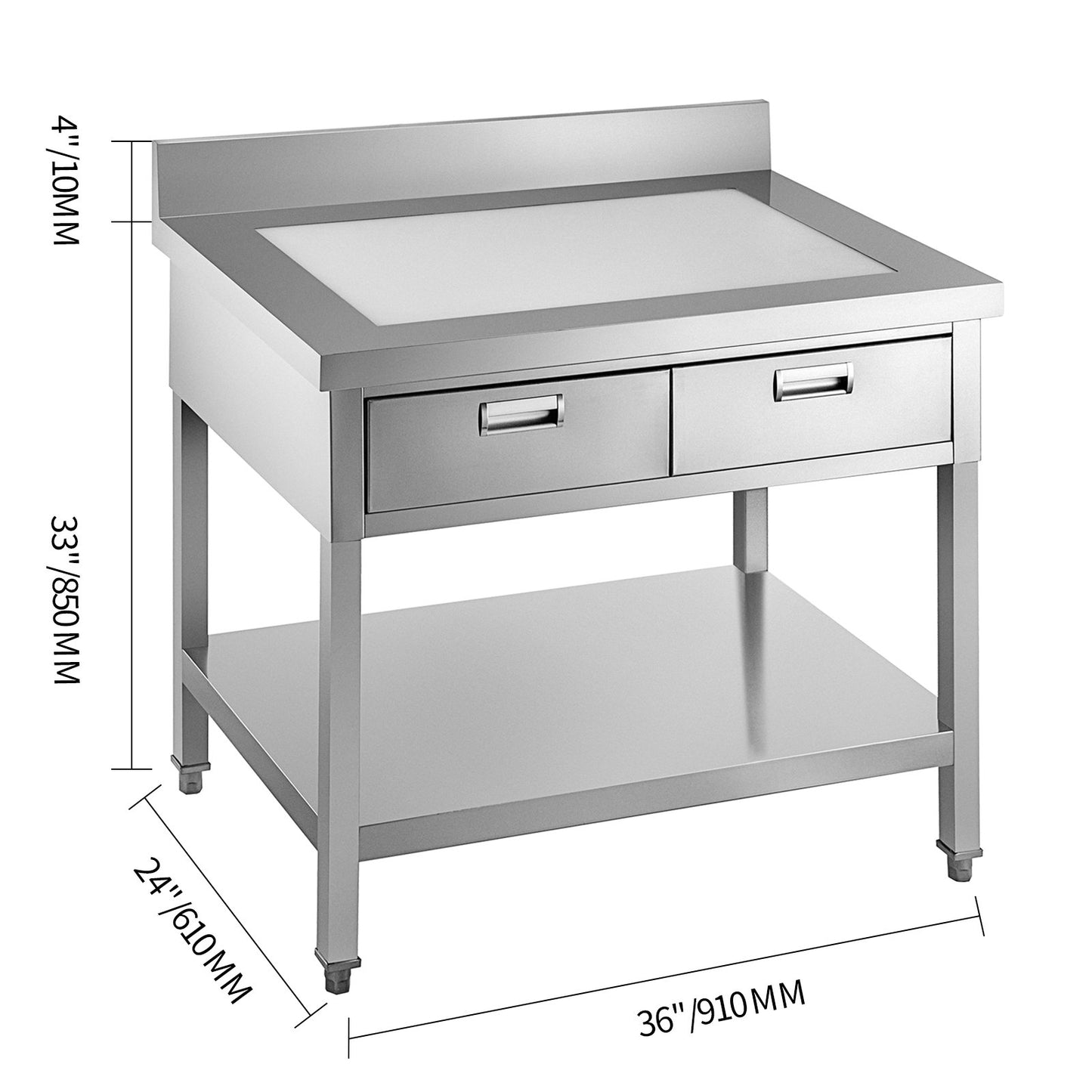 VEVOR Commercial Worktable Workstation 24 x 36 Inch Commercial Food Prep Worktable with 2 Drawers,