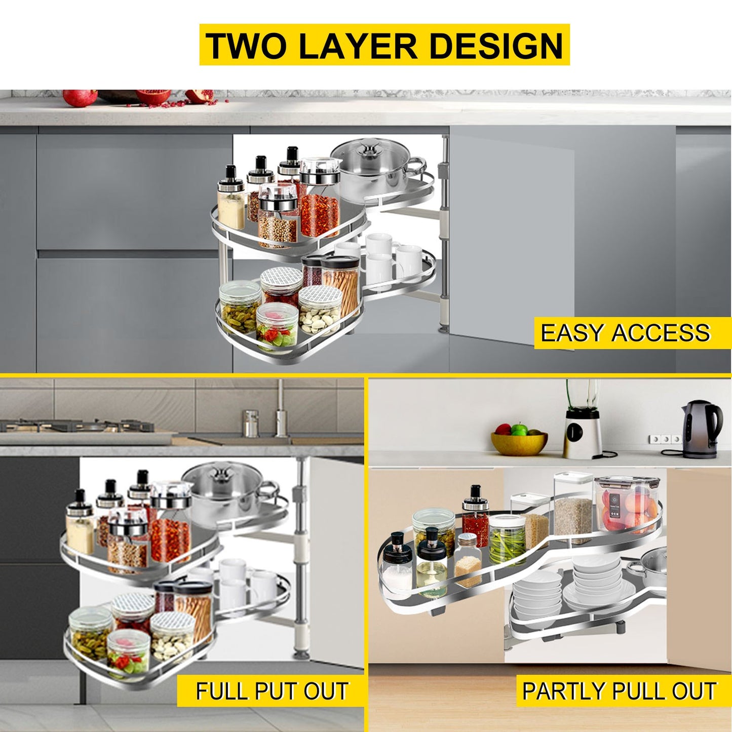 BNIB-VEVOR Cloud Blind Corner Pullout for 36 inch Cabinet Blind Corner Cabinet Pull Out, 2 Tier Swing Tray