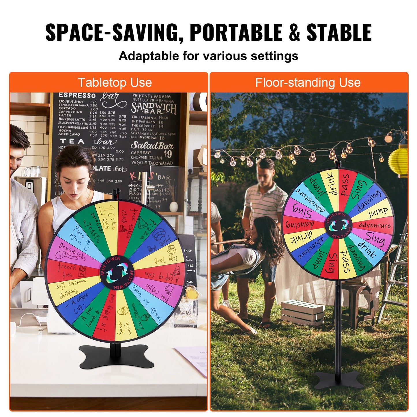 VEVOR 36 inch Spinning Prize Wheel, 18 Slots Spinning Wheel, Roulette Wheel with a Dry Erase and 2 Markers