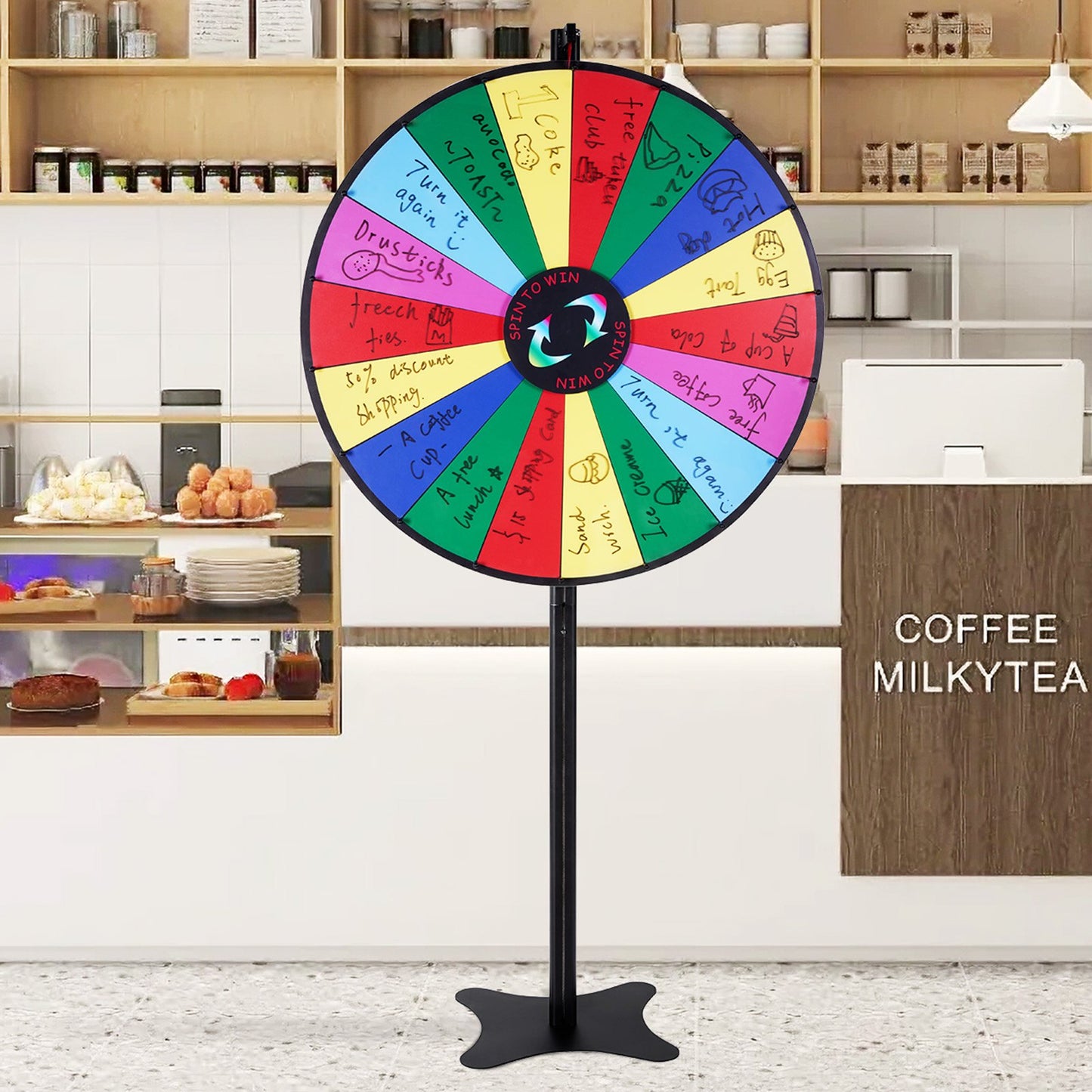 VEVOR 36 inch Spinning Prize Wheel, 18 Slots Spinning Wheel, Roulette Wheel with a Dry Erase and 2 Markers