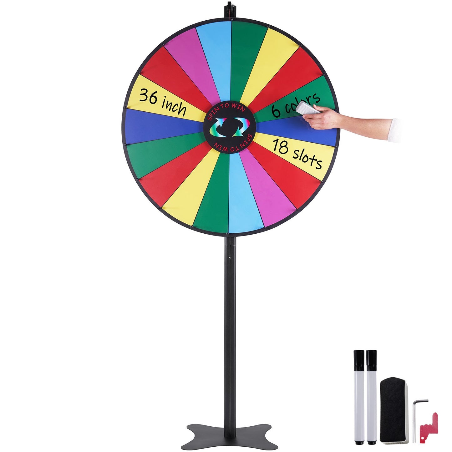 VEVOR 36 inch Spinning Prize Wheel, 18 Slots Spinning Wheel, Roulette Wheel with a Dry Erase and 2 Markers