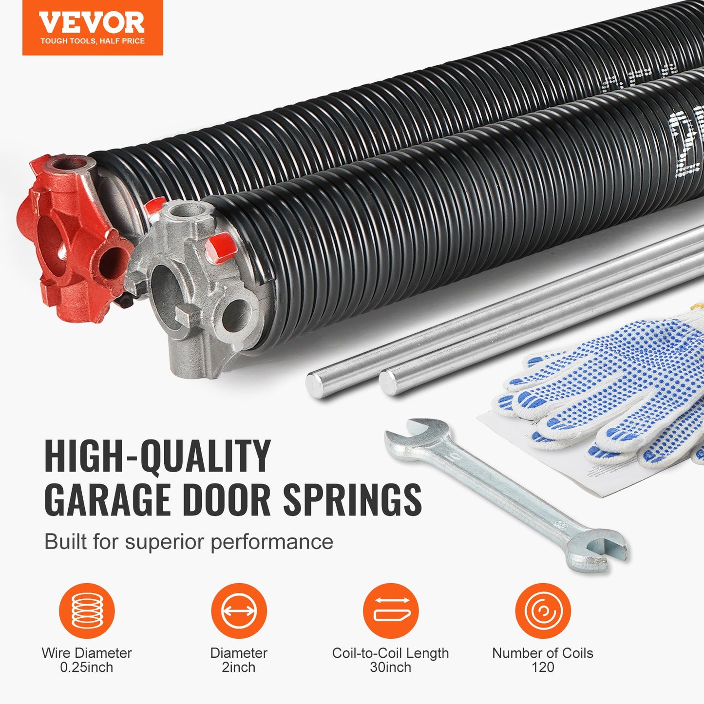 VEVOR Garage Door Torsion Springs, Pair of 0.25 x 2 x 30inch, 16000 Cycles, Garage Door Springs,-$55