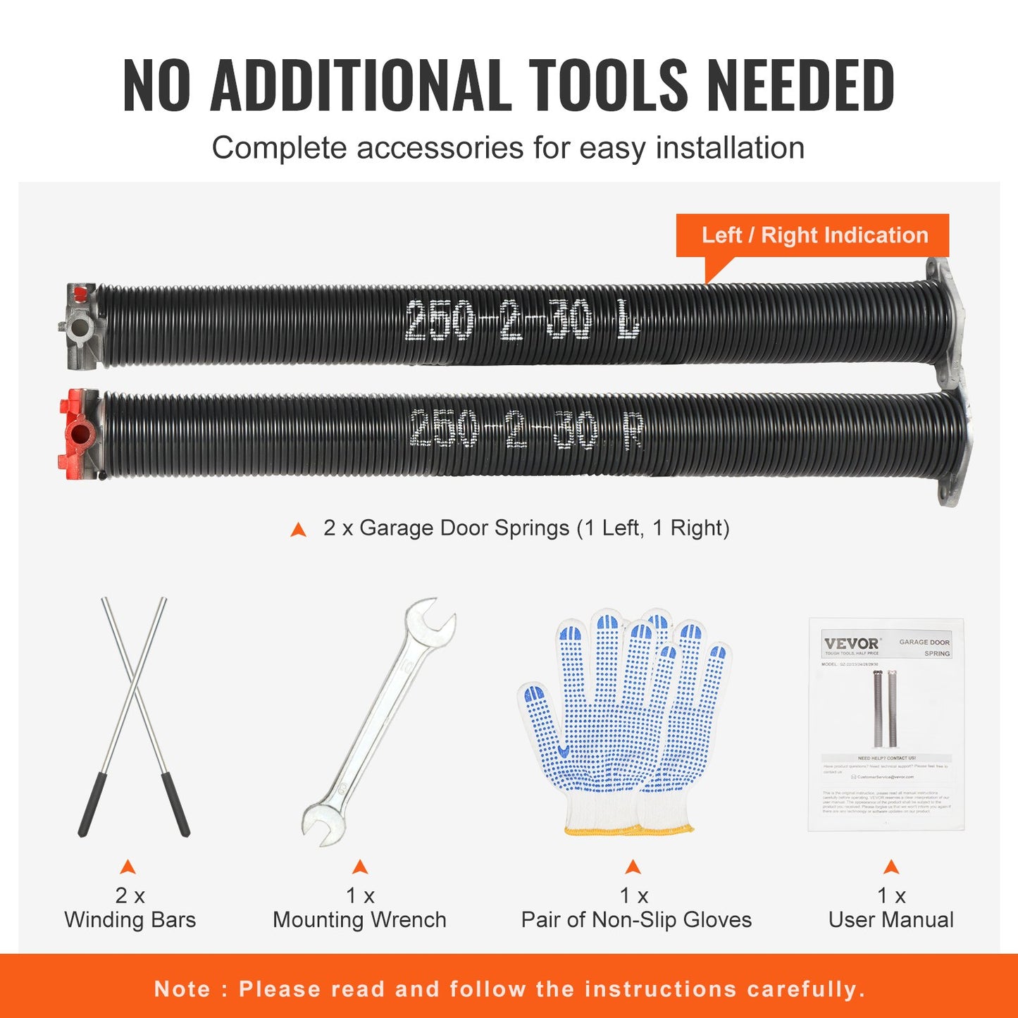 VEVOR Garage Door Torsion Springs, Pair of 0.25 x 2 x 30inch, 16000 Cycles, Garage Door Springs,-$55