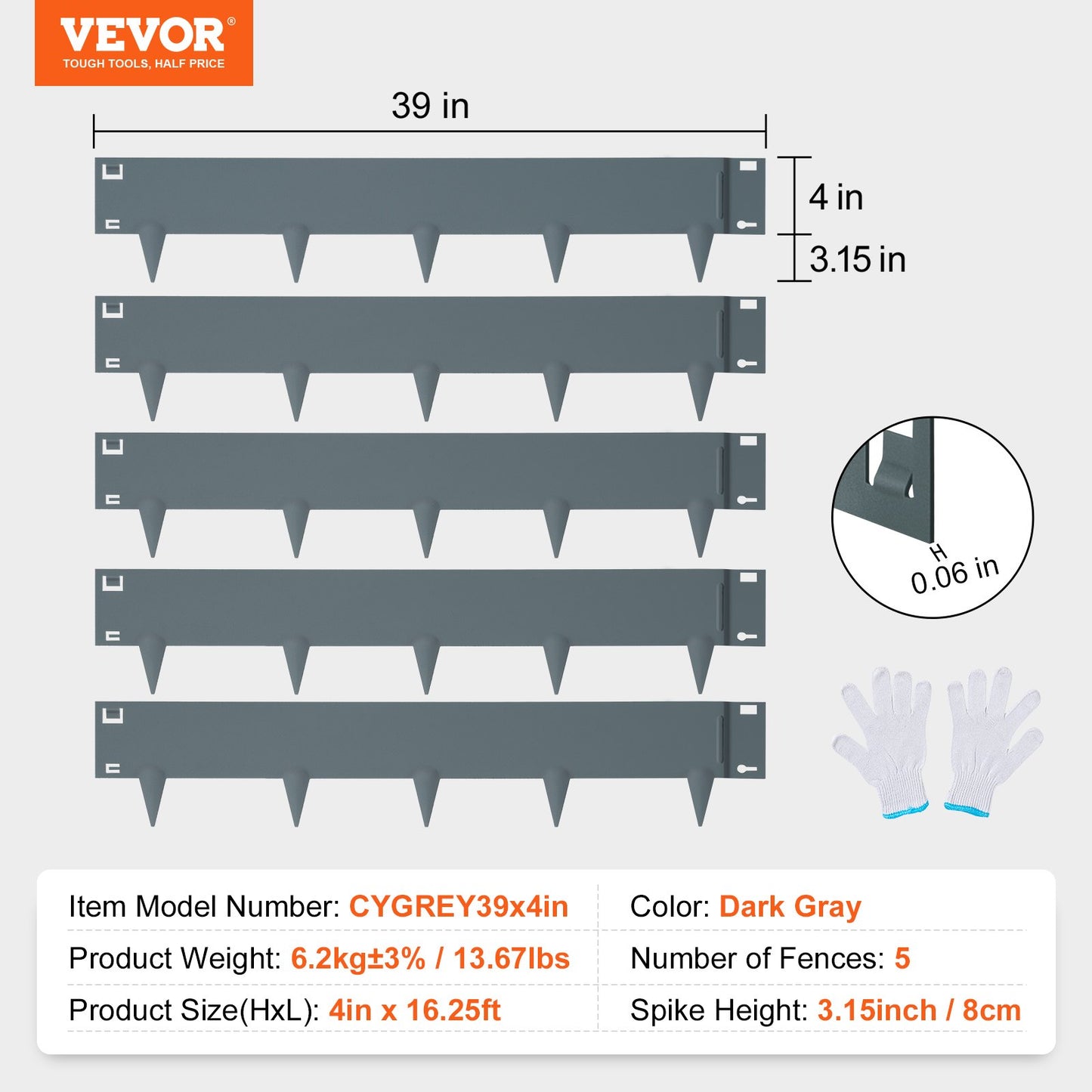 VEVOR Steel Landscape Edging, 5-pack Steel Garden Edging Borders, 39" L x 4" H Strips,-$45