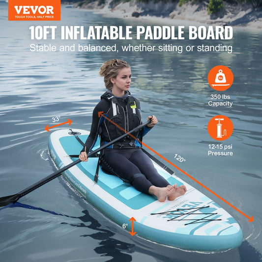VEVOR Inflatable Stand Up Paddle Board, 10' x 33" x 6" Wide SUP Paddleboard with Removable Kayak Seat,-$150
