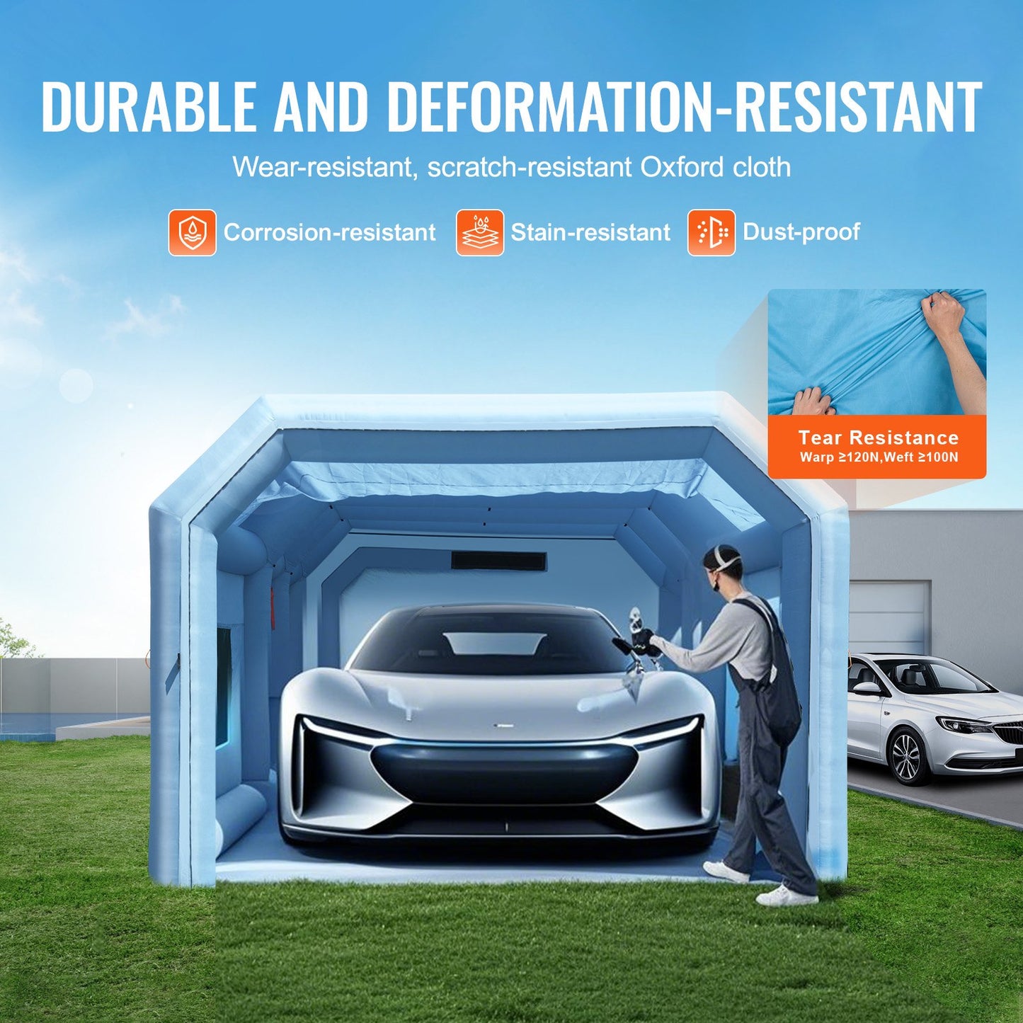 VEVOR Inflatable Paint Booth, 26.2 x 14.8 x 9.8 ft Inflatable Spray Booth, with 950W+750W Powerful Blowers,