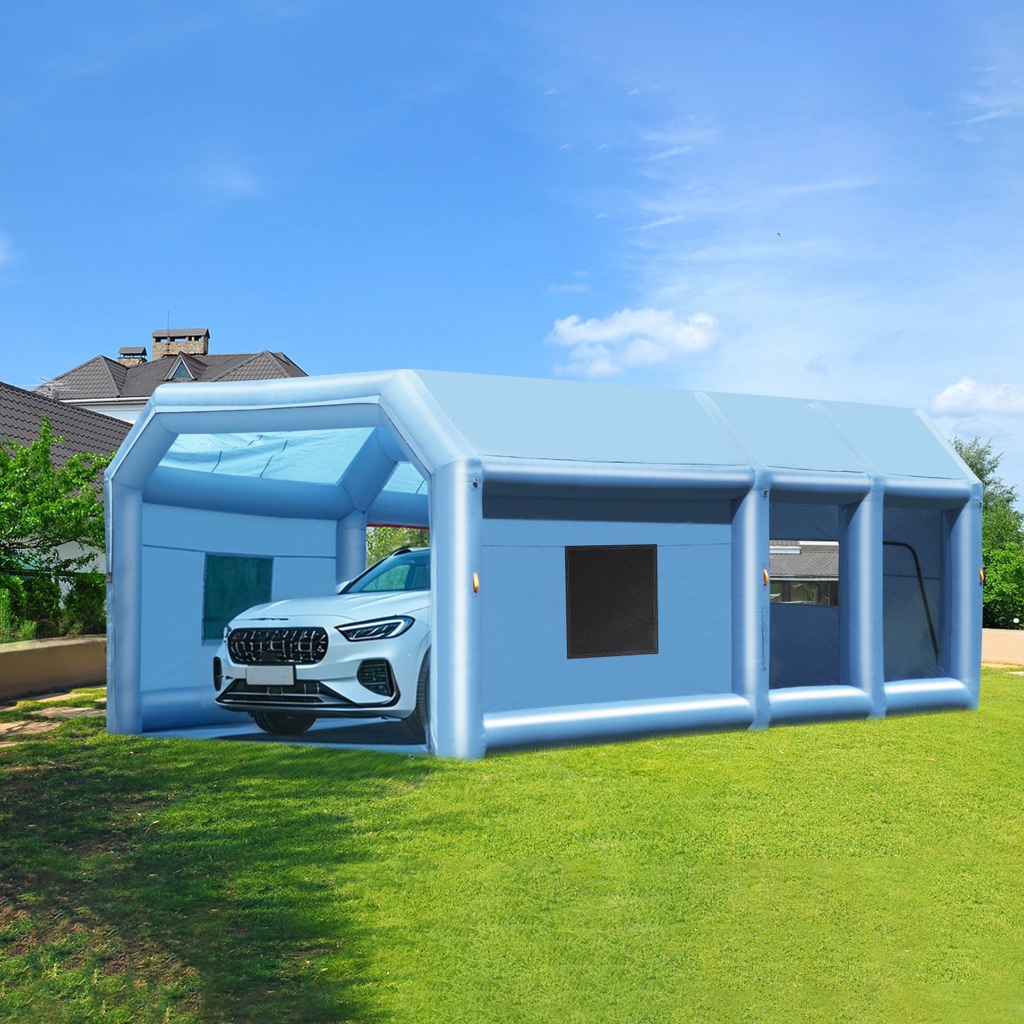 VEVOR Inflatable Paint Booth, 26.2 x 14.8 x 9.8 ft Inflatable Spray Booth, with 950W+750W Powerful Blowers,