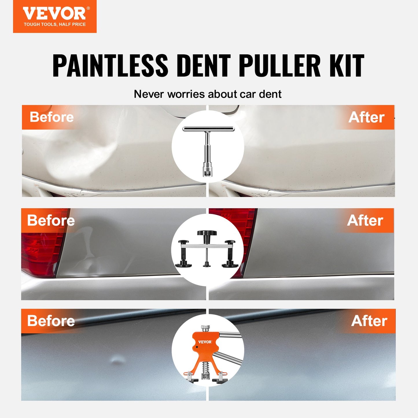 VEVOR 107 PCS Dent Removal Kit, Paintless Dent Repair Kit with Golden Lifter, Bridge Puller,-$50