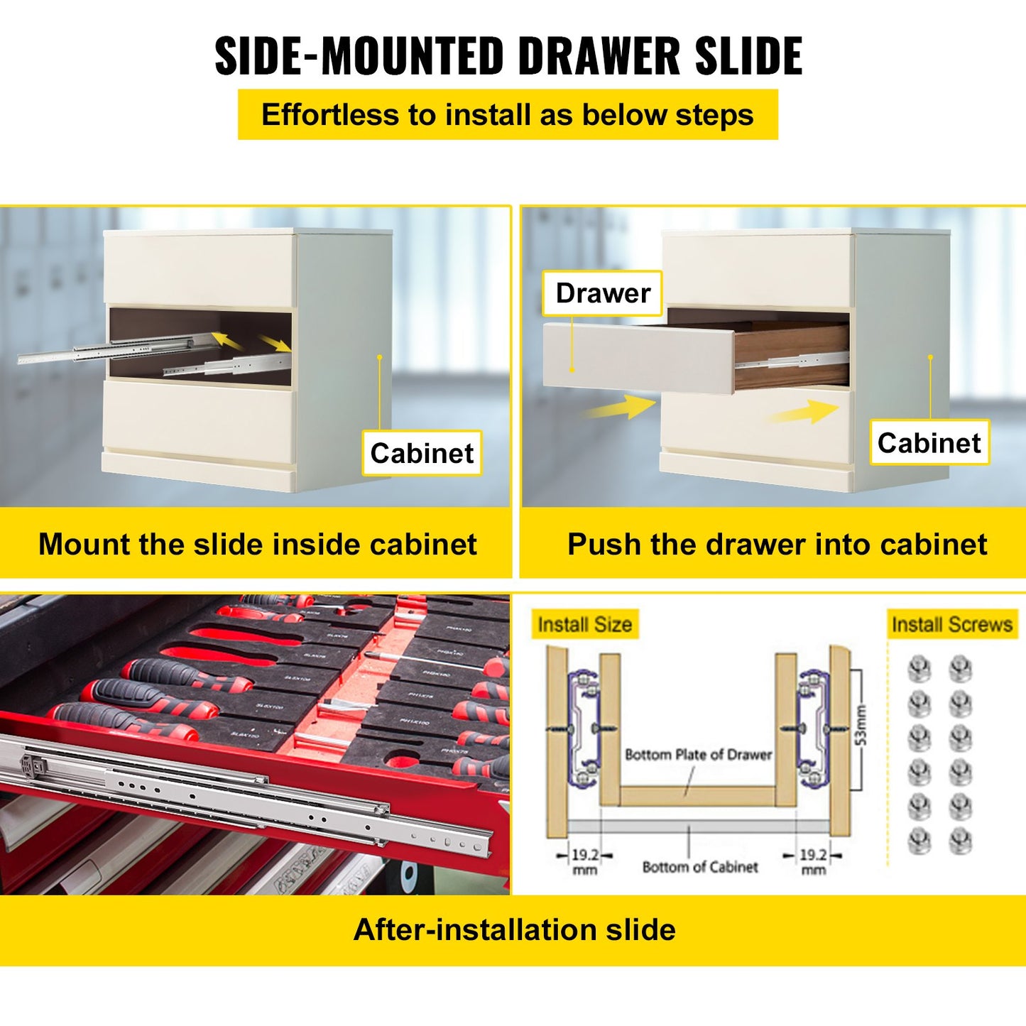VEVOR Drawer Slides, 176 lb Capacity, 1 Pair 60 Inch Length Soft Close Drawer Slides,-$90
