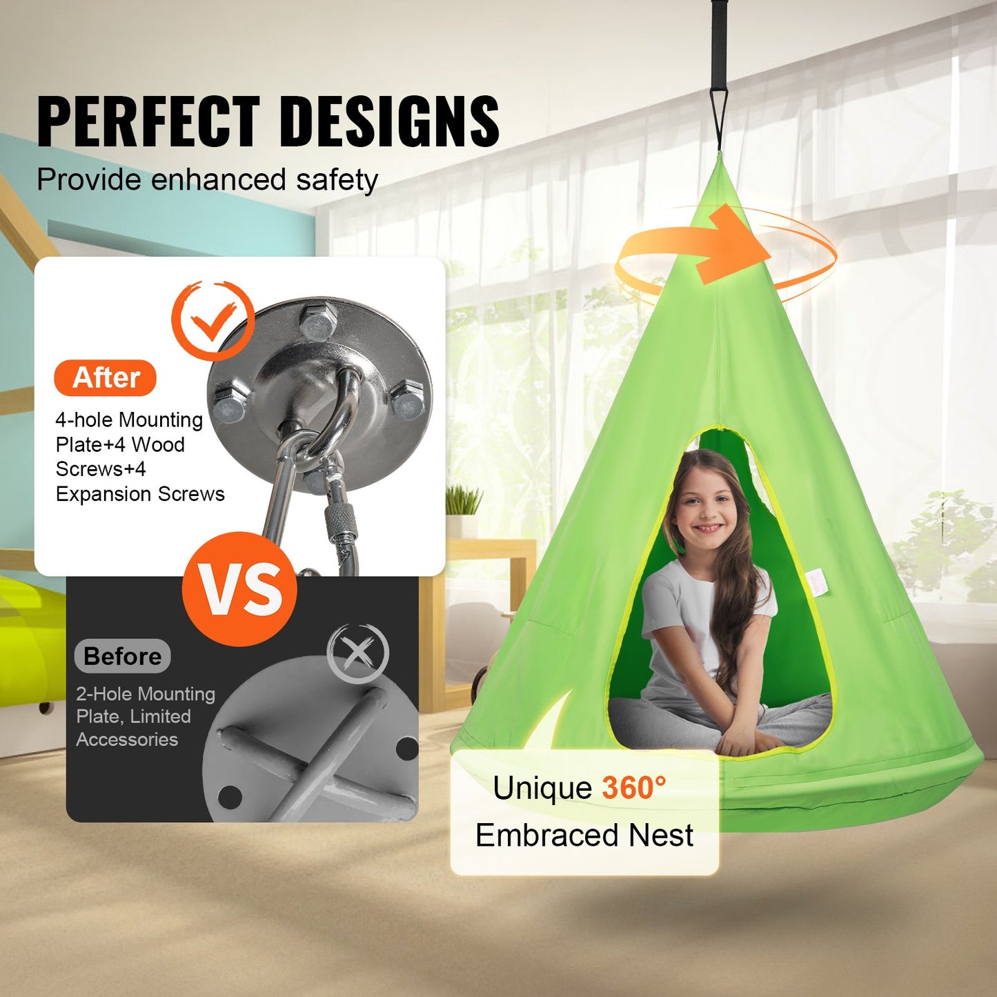 VEVOR Kids Nest Swing Hammock, Hanging Hammock with Adjustable Rope, for Kids Indoor and Outdoor,-$45