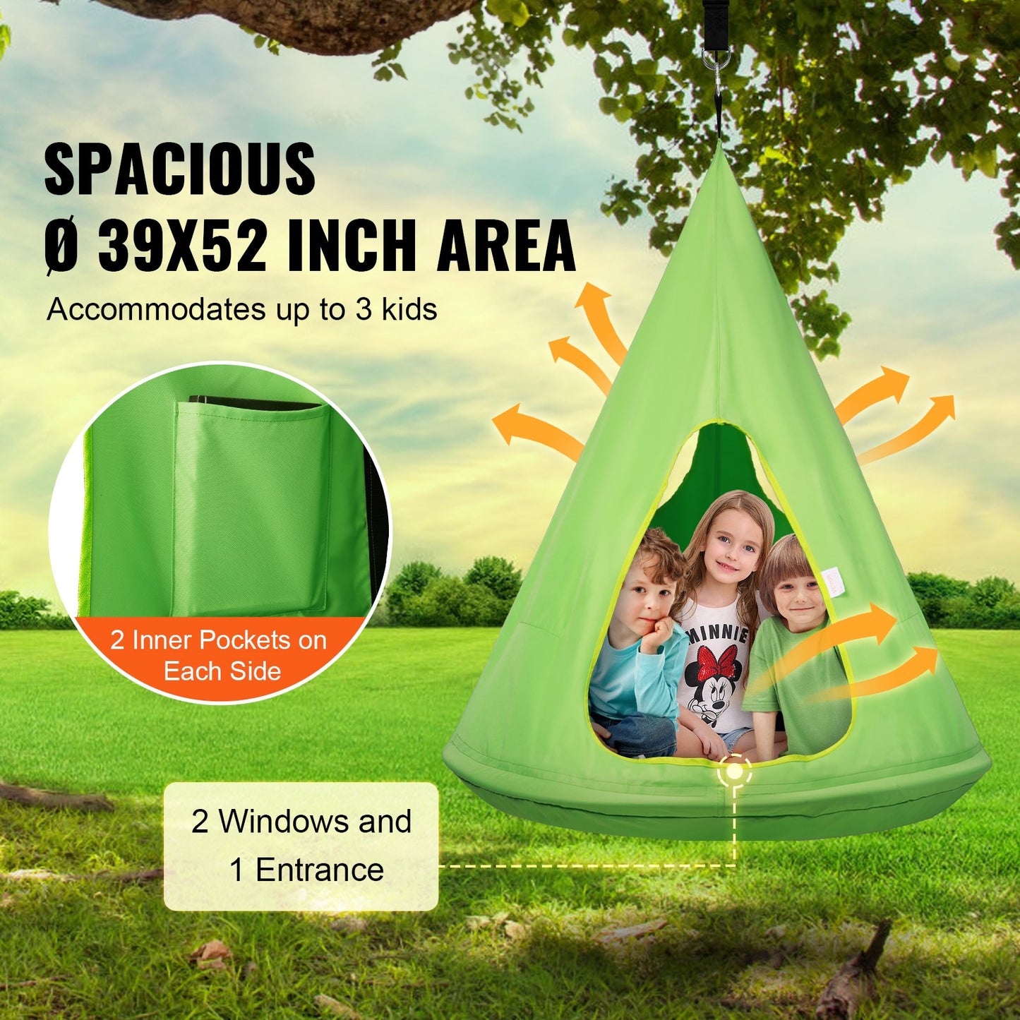 VEVOR Kids Nest Swing Hammock, Hanging Hammock with Adjustable Rope, for Kids Indoor and Outdoor,-$45