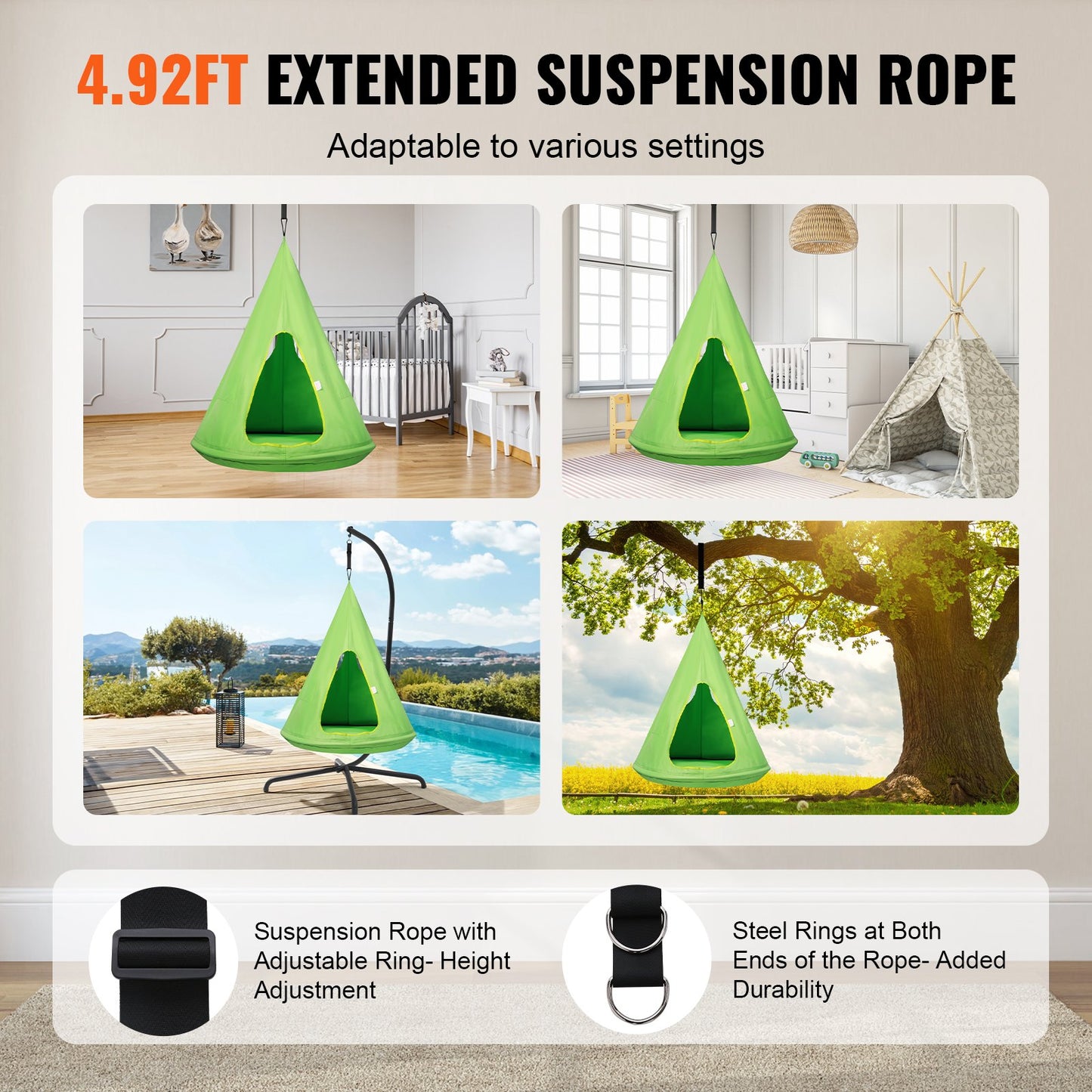 VEVOR Kids Nest Swing Hammock, Hanging Hammock with Adjustable Rope, for Kids Indoor and Outdoor,-$45
