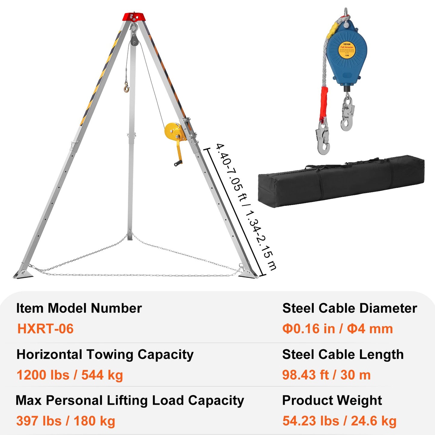 VEVOR Confined Space Tripod Kit, 1200 lbs Winch, Confined Space Tripod 7' Legs Bracket and 98' Cable,-$330
