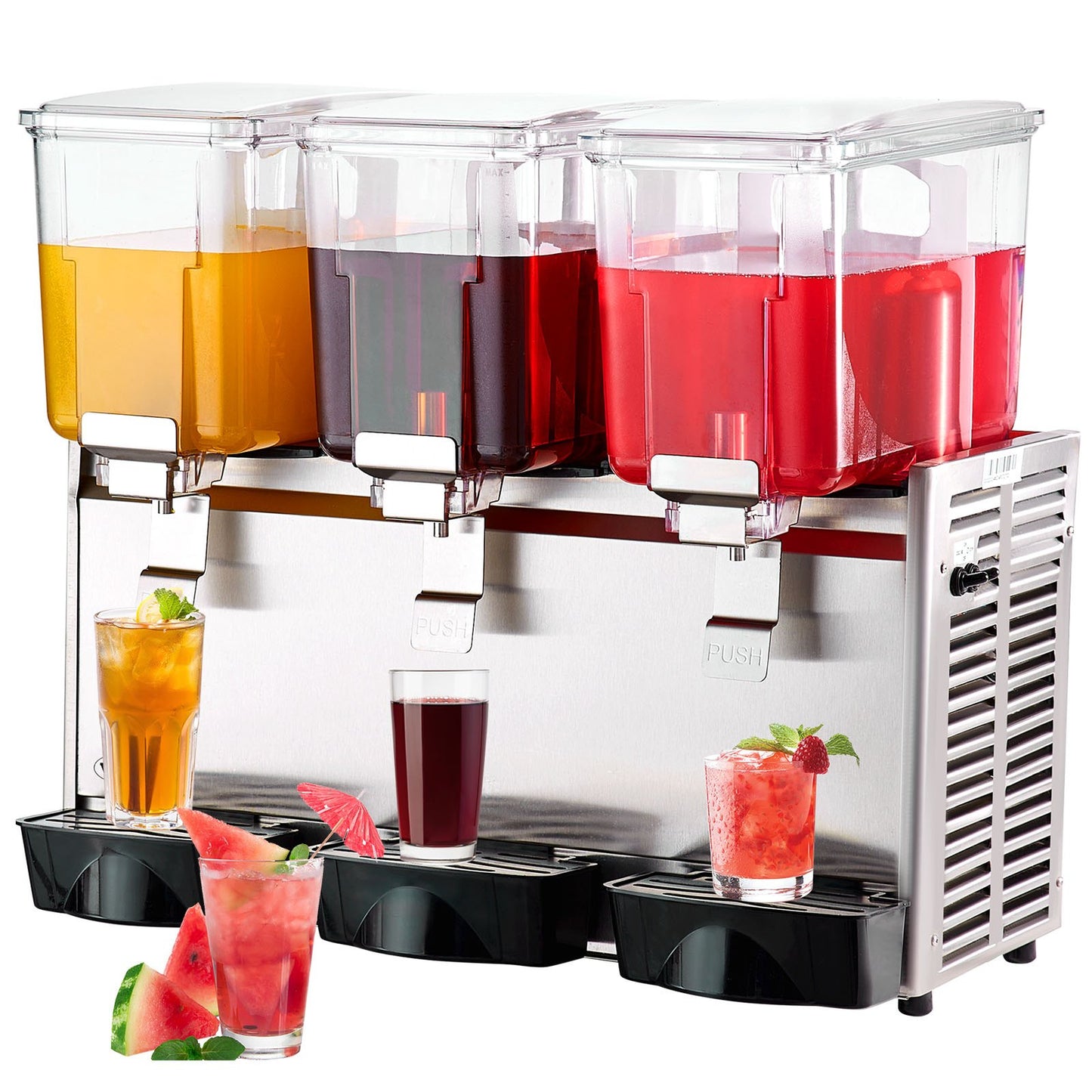 VEVOR Commercial Beverage Dispenser, 13.6 Qt 12L 3 Tanks Ice Tea Drink Machine, 620W