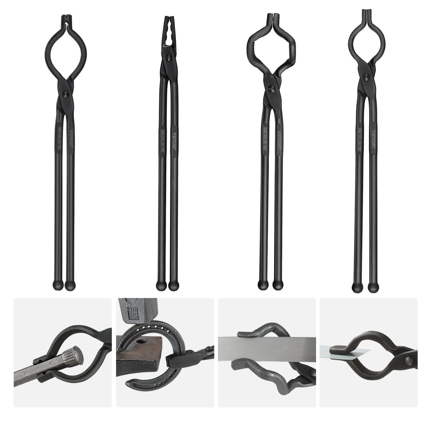 VEVOR Blacksmith Tongs, 18” 4 PCS, V-Bit Bolt Tongs, Wolf Jaw Tongs, Z V-Bit Tongs and Gripping Tongs,-$60
