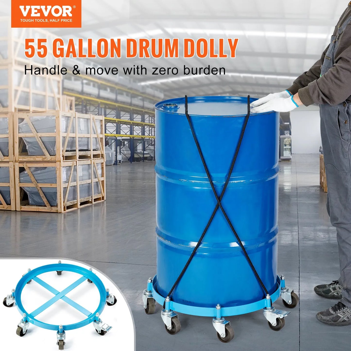 VEVOR 55 Gallon Heavy Duty Drum Dolly, 2000lbs Load Capacity, Barrel Dolly Cart Drum Caddy,-$70