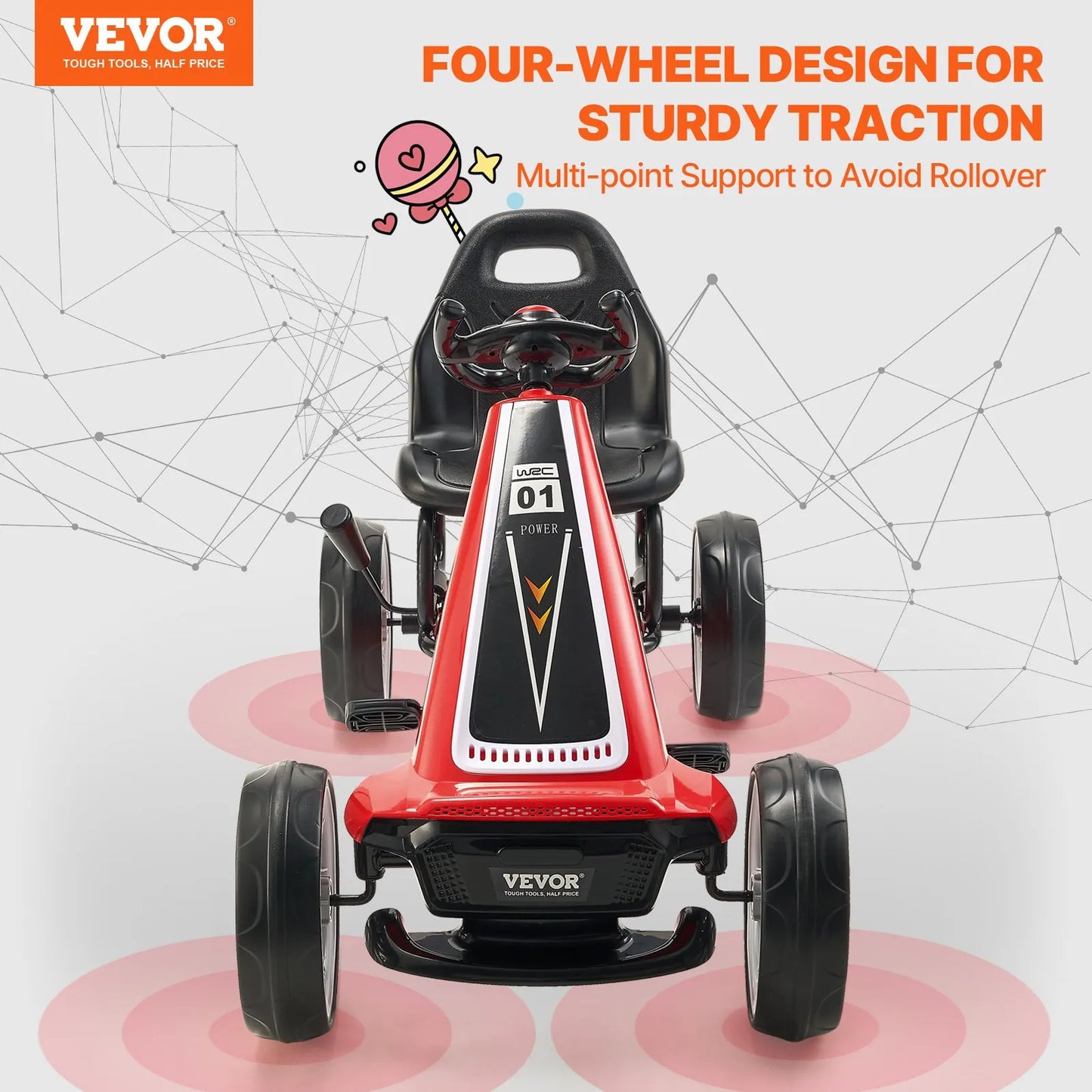 VEVOR Kids Pedal Go Kart, 4 Wheel Off-Road Pedal Go Cart Ride On Toy for Kids, Steering Wheel, Ages 5-12,-$100