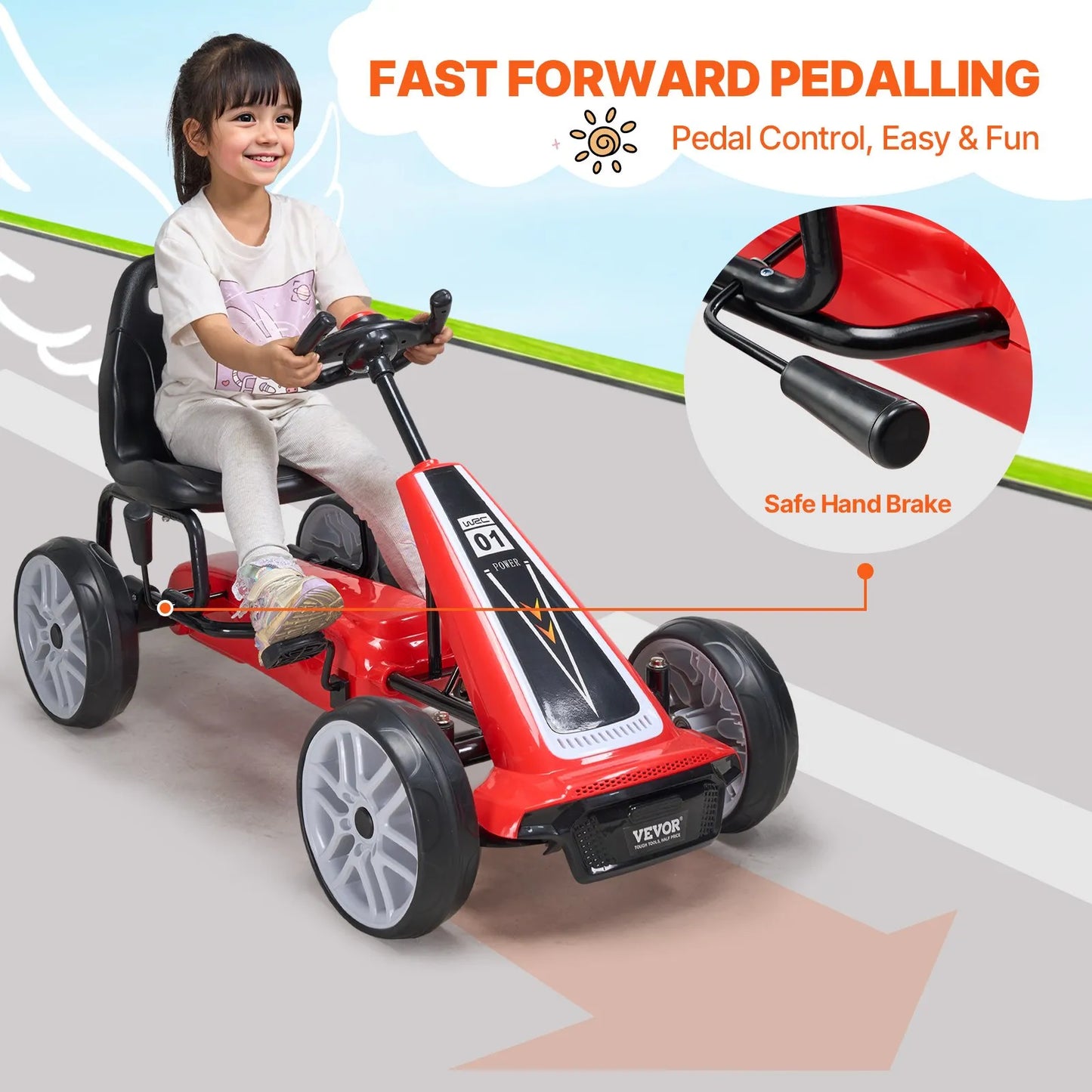 VEVOR Kids Pedal Go Kart, 4 Wheel Off-Road Pedal Go Cart Ride On Toy for Kids, Steering Wheel, Ages 5-12,-$100