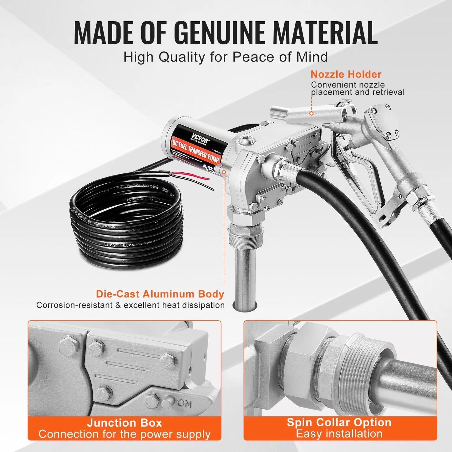 VEVOR Fuel Transfer Pump, 12V DC 15 GPM 1/5 HP, Gear-Type Electric Diesel Transfer Pump