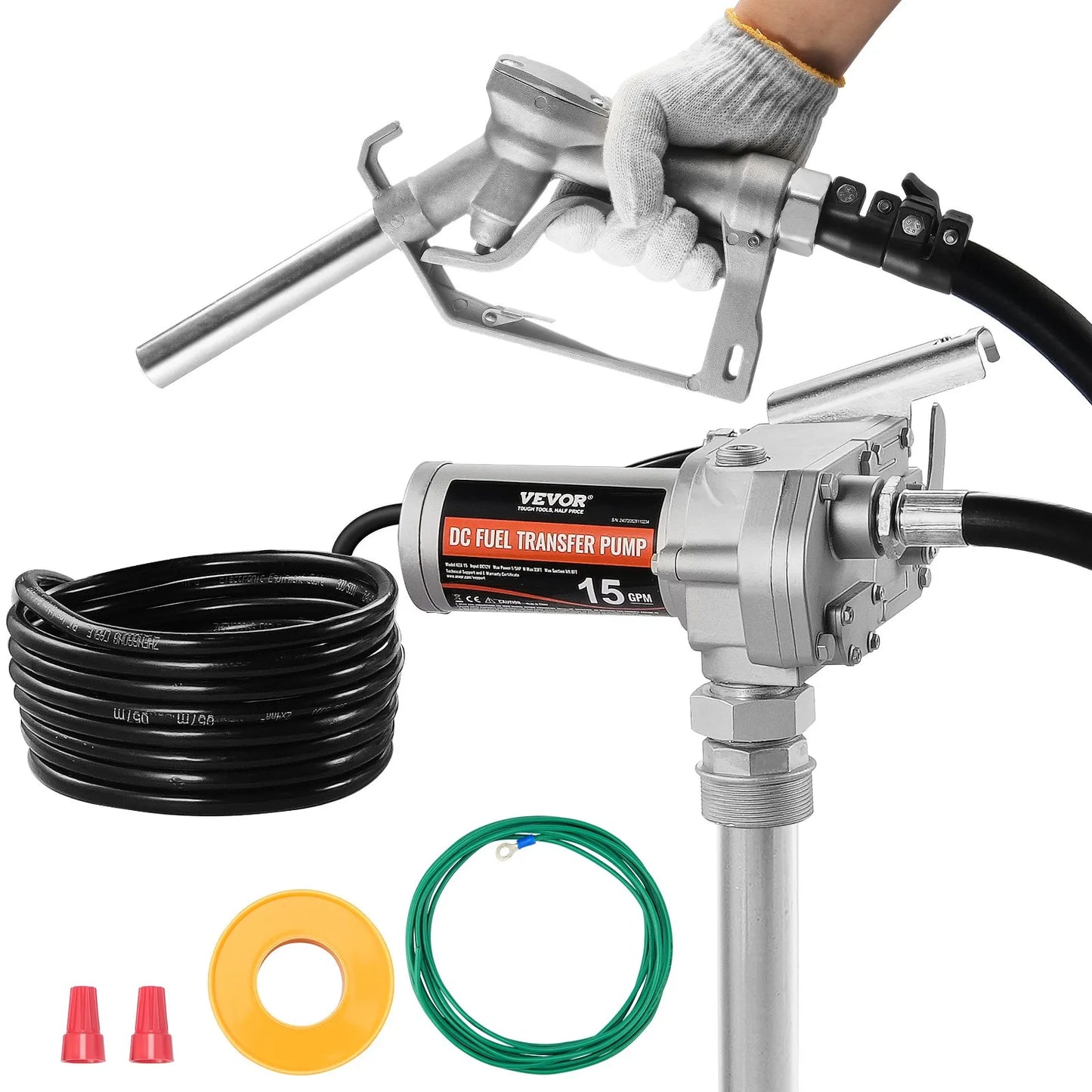 VEVOR Fuel Transfer Pump, 12V DC 15 GPM 1/5 HP, Gear-Type Electric Diesel Transfer Pump