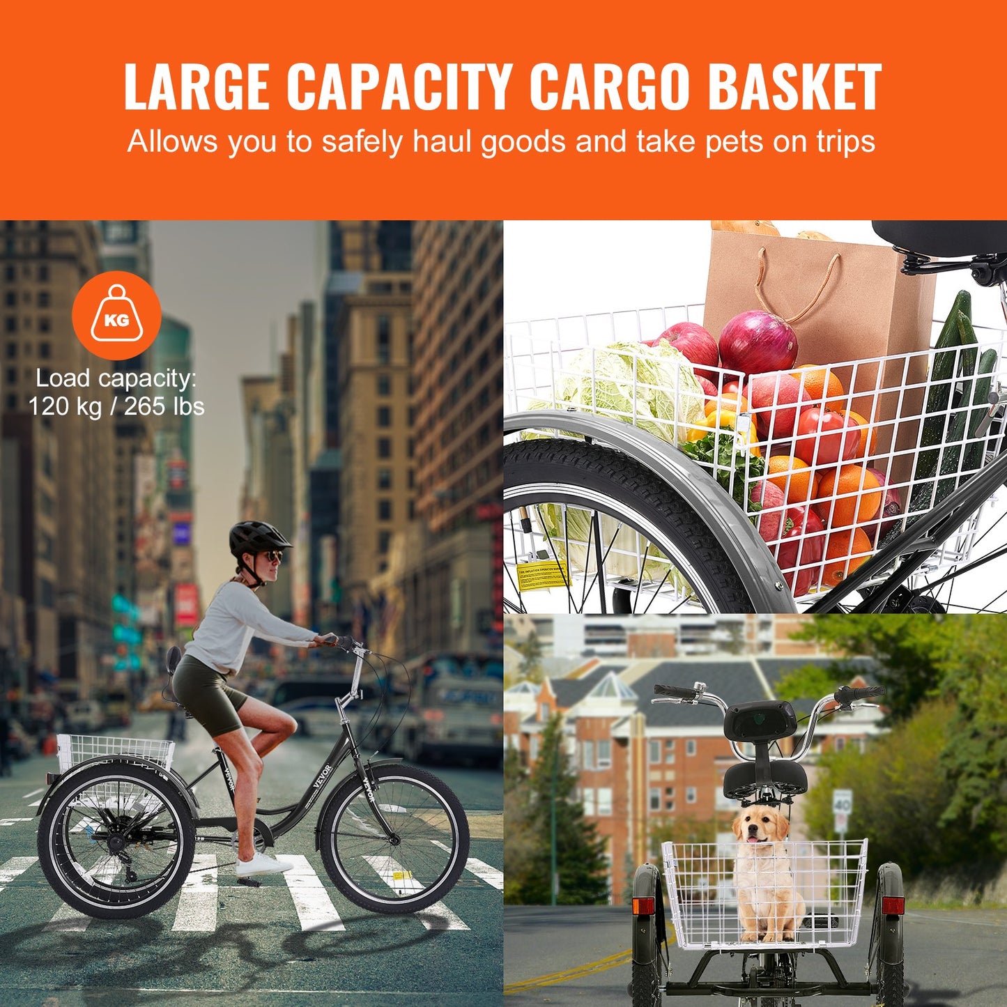 VEVOR Adult Tricycles Bike, 7 Speed Adult Trikes, 26 Inch Three-Wheeled Bicycles,-$240