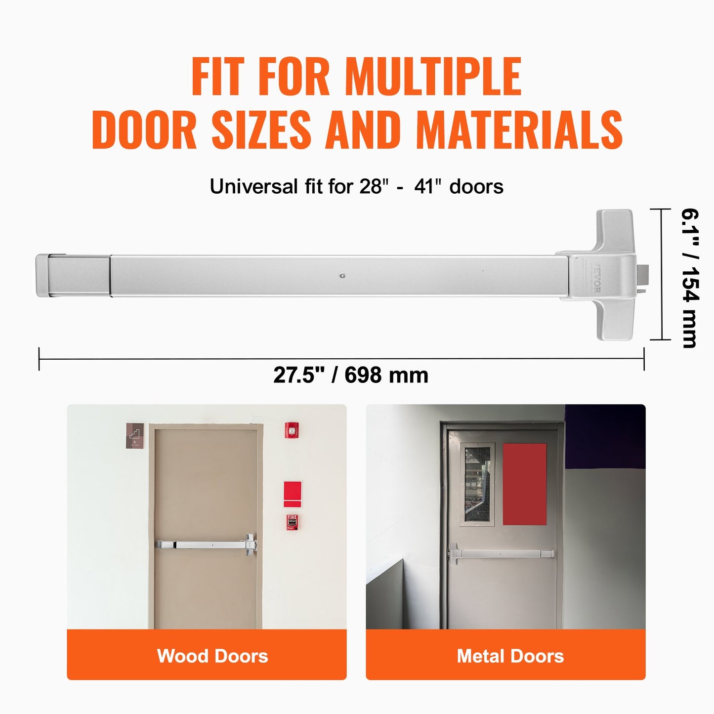 VEVOR Push Bar Door Locks, Carbon Steel Panic Bars for Exit Doors, with Exterior Lever and 3 Keys,-$50