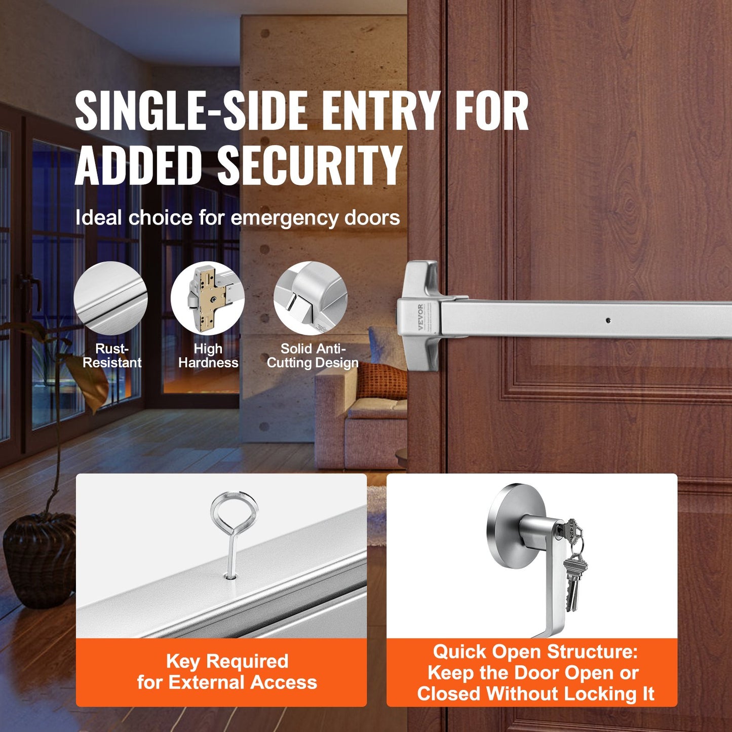 VEVOR Push Bar Door Locks, Carbon Steel Panic Bars for Exit Doors, with Exterior Lever and 3 Keys,-$50