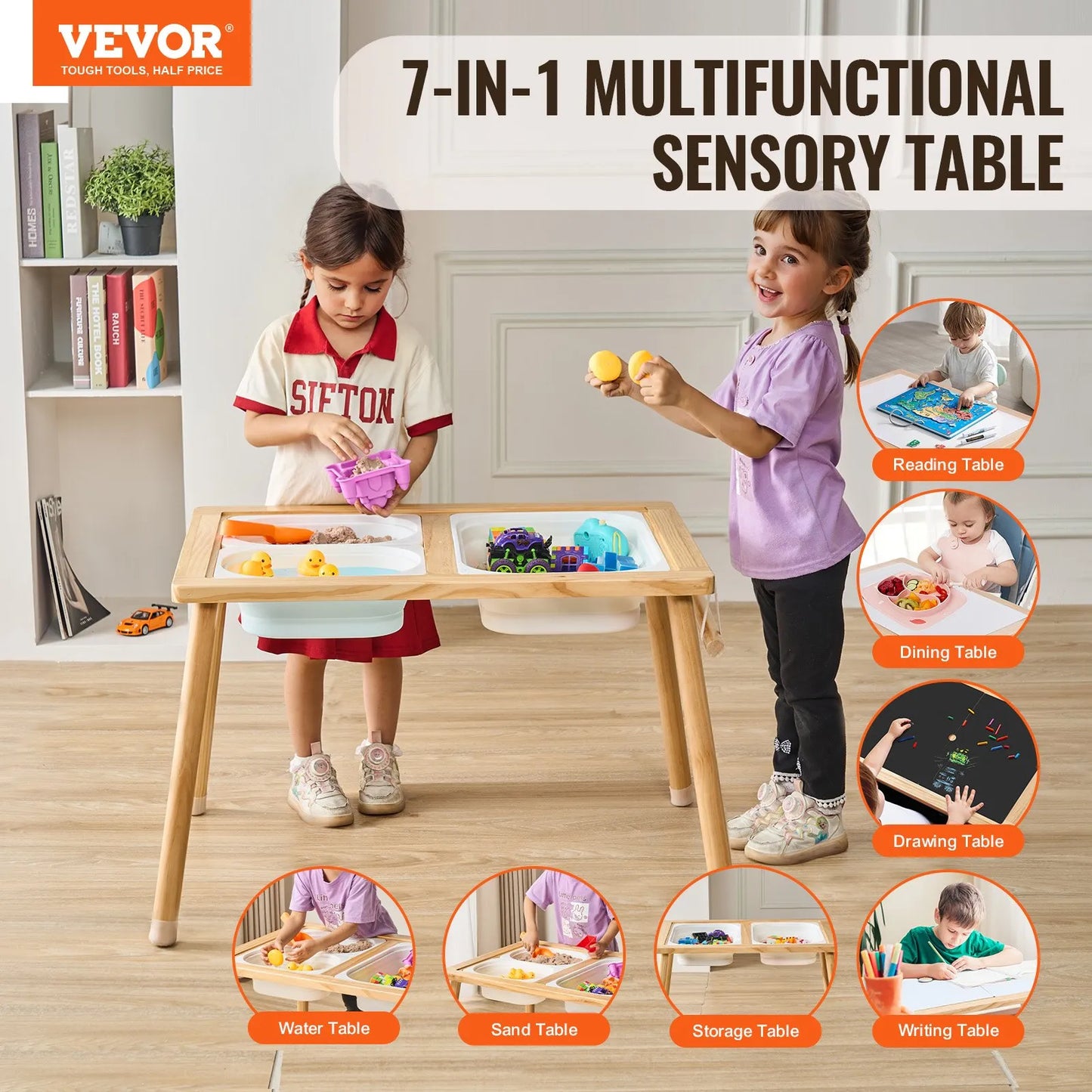VEVOR Sensory Table for Toddlers, Kids Activity Table with 3 Foldable Storage Bins & Paper Roll Holder,-$50