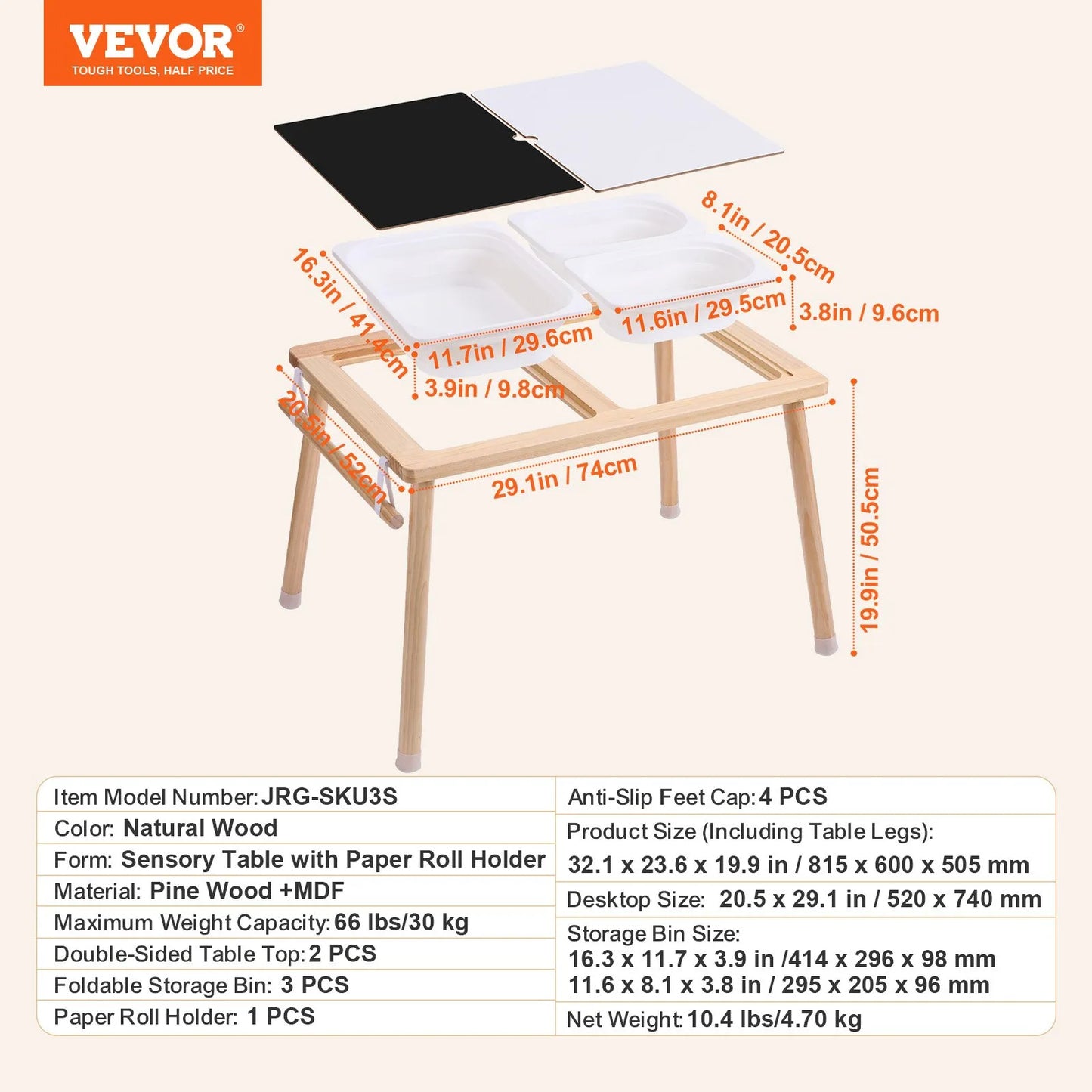 VEVOR Sensory Table for Toddlers, Kids Activity Table with 3 Foldable Storage Bins & Paper Roll Holder,-$50